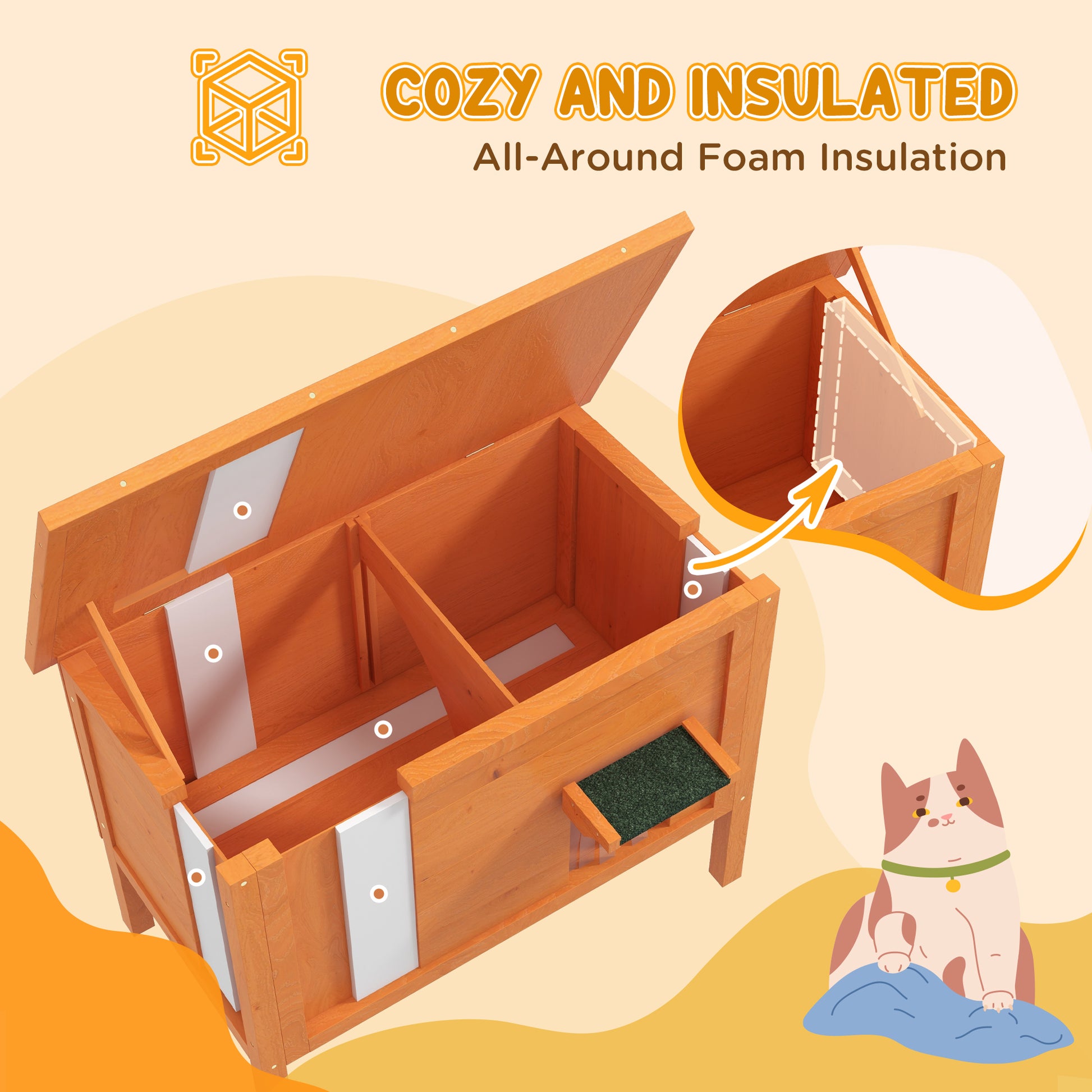 PawHut Outdoor Insulated Cat Shelter with Removable Floor and Weather-Resistant Roof - Orange - ALL4U RETAILER LTD