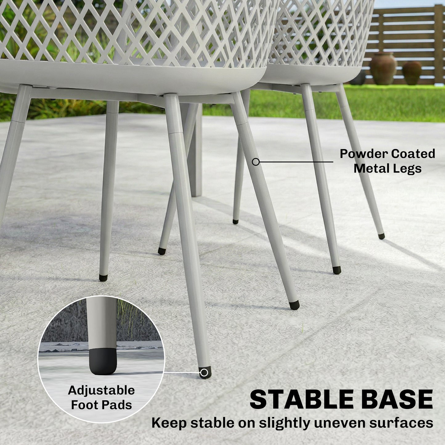 Outsunny Garden Chairs Set Of 4 Outdoor Dining Chairs With Cutout Diamond Back And Armrests Grey For Patio