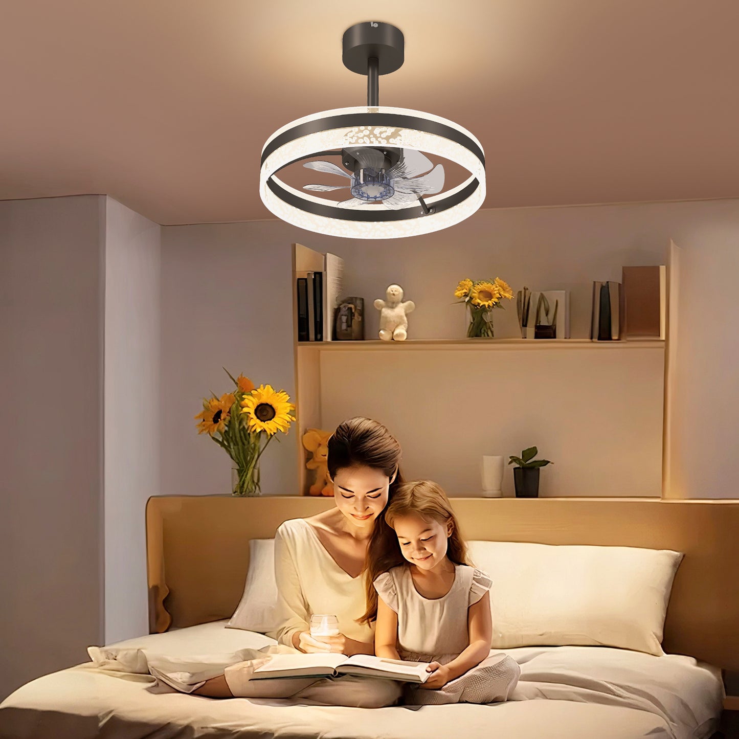 HOMCOM Ceiling Fan With LED Light And Remote Black Copper DC Motor Six Speeds Breeze Mode