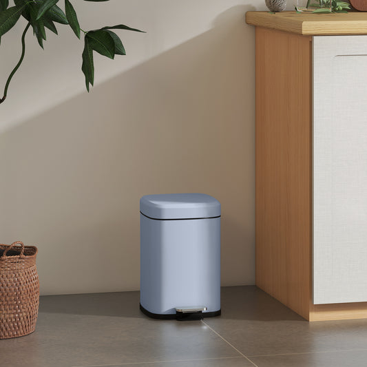 HOMCOM 12L Modern Boxy Metal Kitchen Bin With Pedal And Soft Close Light Blue Lid
