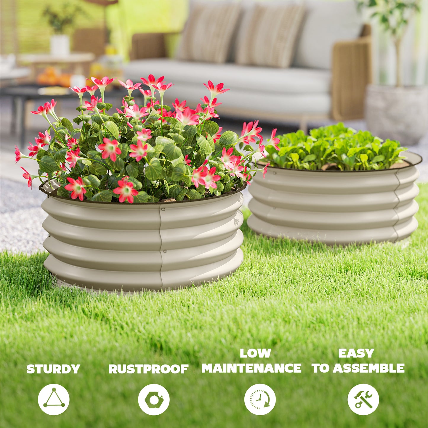 Outsunny Set Of 2 Raised Garden Beds Metal Planter Boxes With Safety Edging Easy Assembly Stock Tank Cream White
