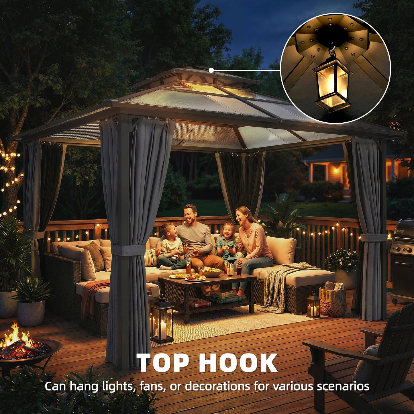 Outsunny 2.5m By 2.5m Hardtop Gazebo With Double Polycarbonate Roof And Drainage System Permanent Pavilion Dark Grey