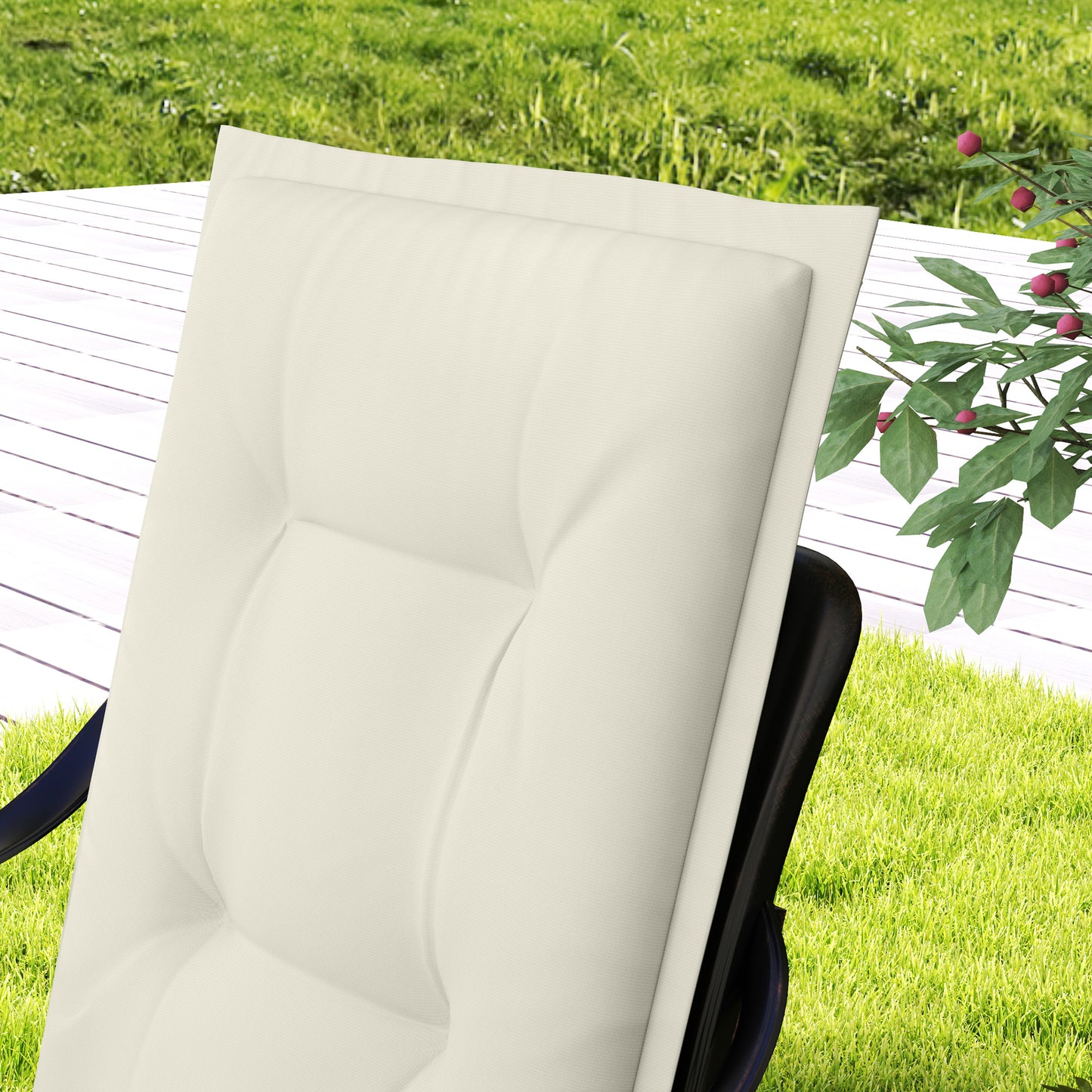 Outsunny Set Of Four Padded Garden Seat Cushions White With Cotton Fill Tufted Back And Tie Closures
