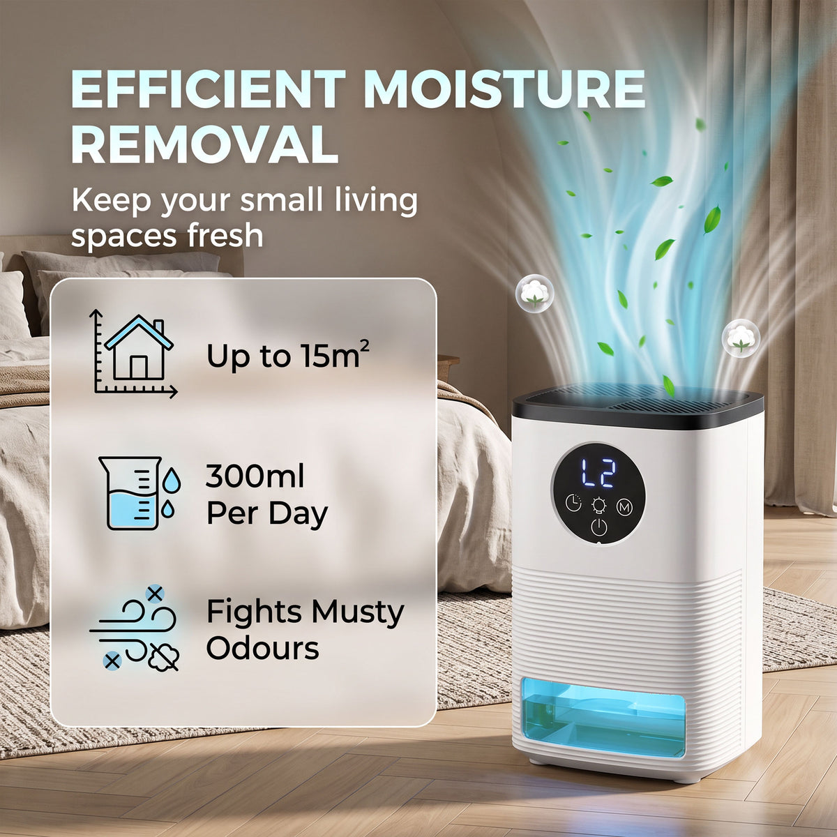 HOMCOM 300ml Per Day Mini Dehumidifier With RGB Lights And 1.4L Tank