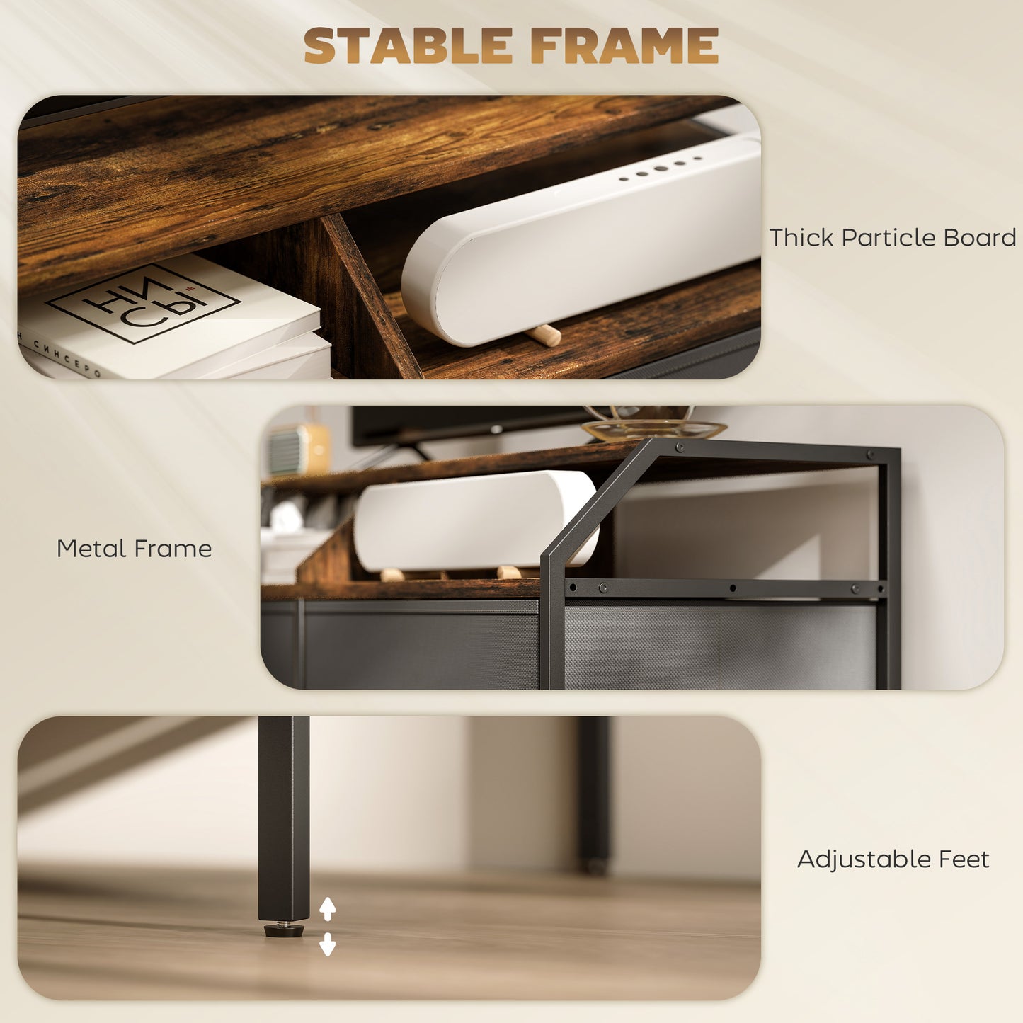 HOMCOM Industrial Style TV Stand Cabinet Brown For 55 Inch TV With Two Drawers Shelves And Side Pockets