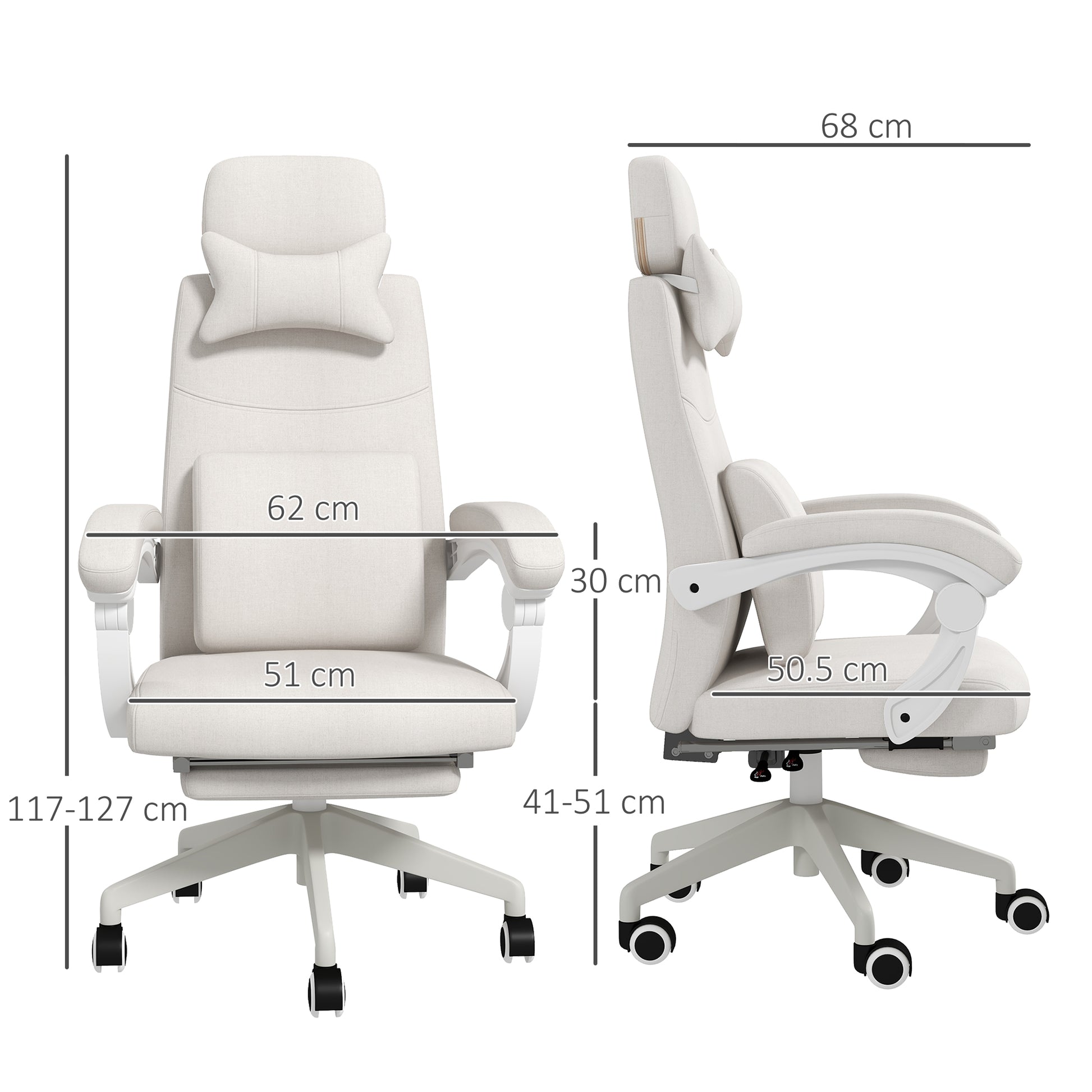 Vinsetto Ergonomic High Back Reclining Office Chair with Footrest and Lumbar Support - Adjustable Height and Swivel Wheels in White - ALL4U RETAILER LTD