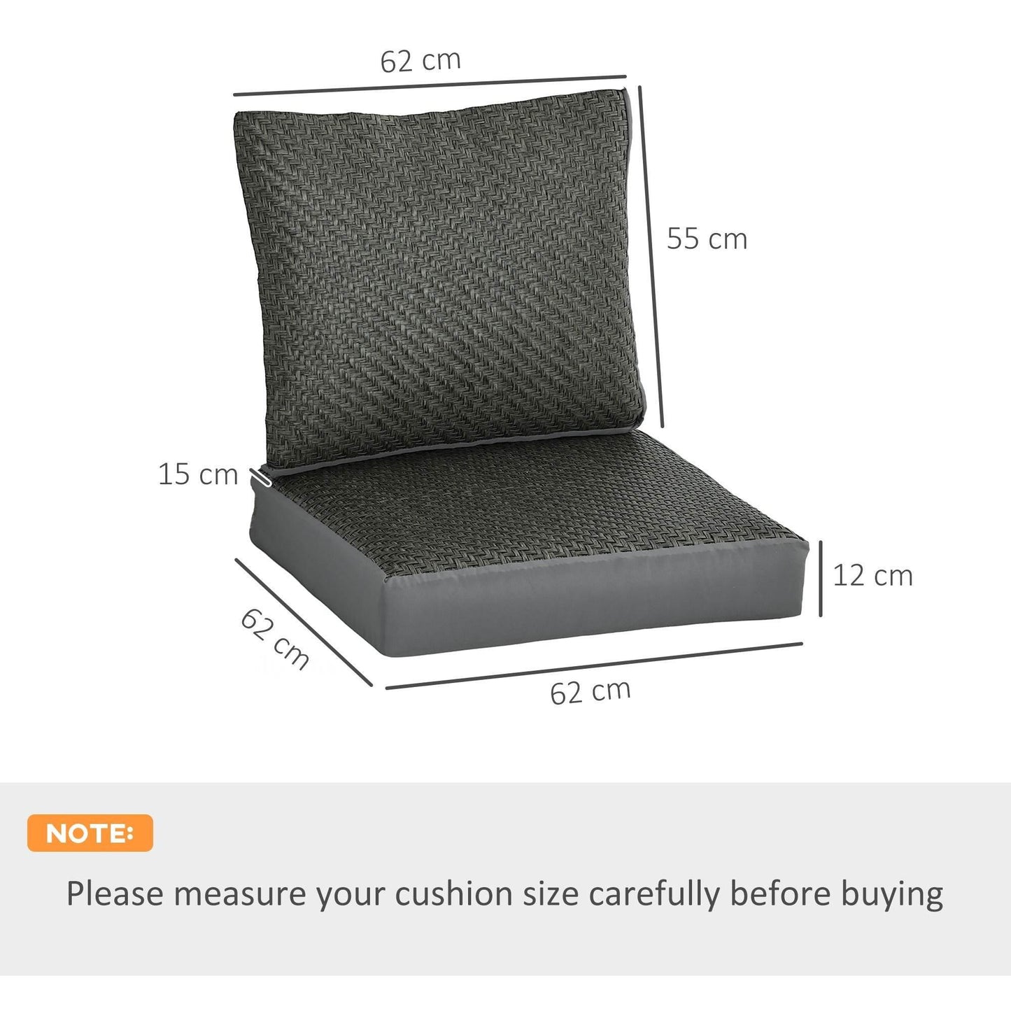 Outsunny Set of 4 Water-Repellent Outdoor Cushions with Backrest, Grey Fabric and PE Rattan Cover for Chairs, Swings, and Sofas - ALL4U RETAILER LTD