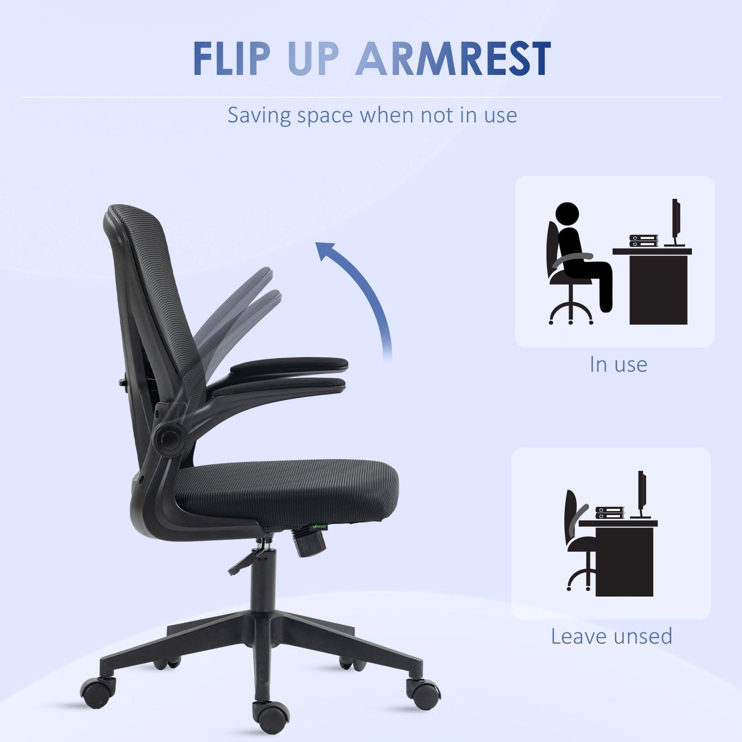 Vinsetto Mesh Office Chair with Flip-up Armrests, Ergonomic Computer Desk Chair with Lumbar Support and Swivel Wheels, Black - ALL4U RETAILER LTD