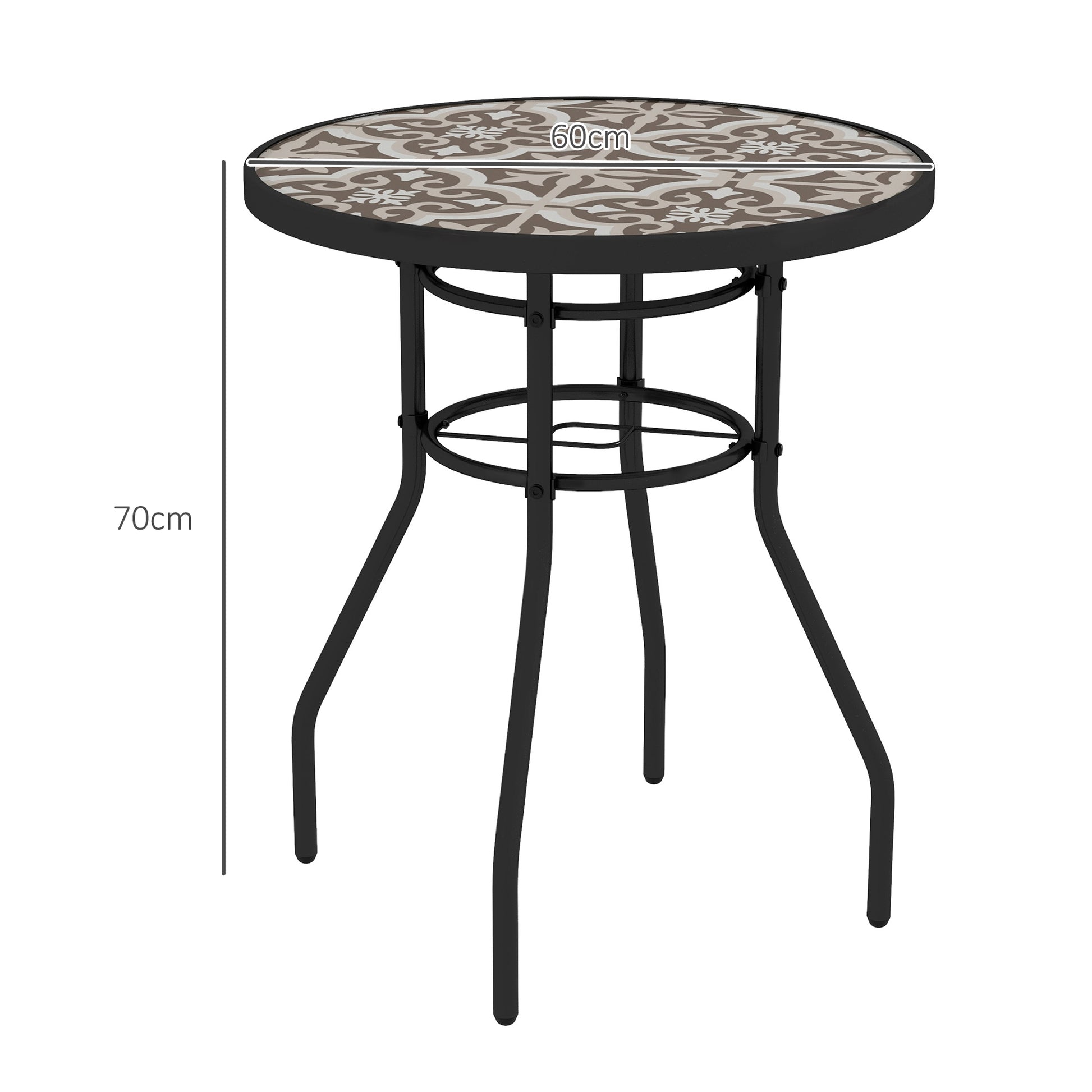 Outsunny Stylish Tan Brown Garden Bistro Table with Printed Glass Top and Durable Steel Frame - ALL4U RETAILER LTD