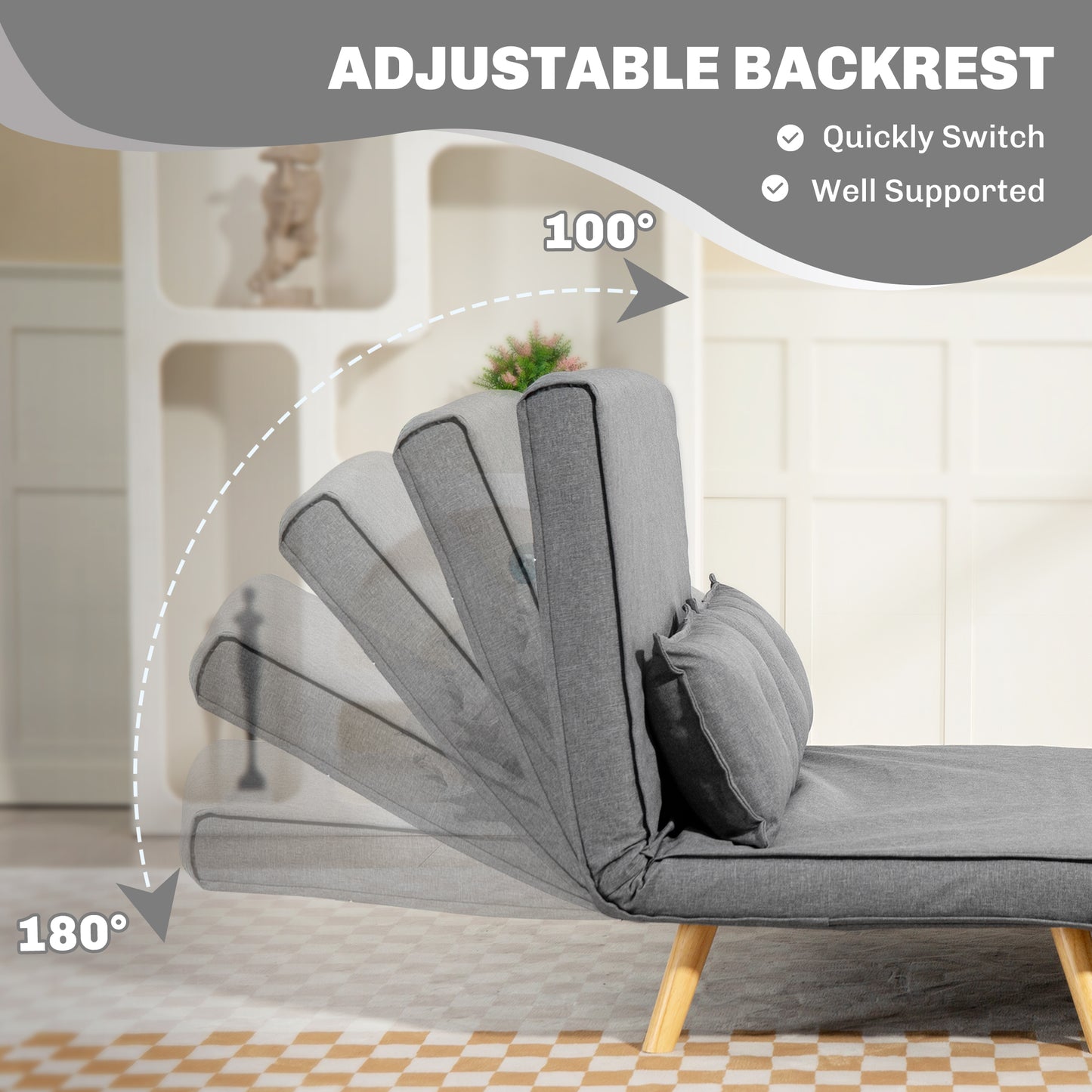 HOMCOM Two Seater Linen Look Sofa Bed in Grey With Click Clack Mechanism For Daybed Or Guest Sleeper