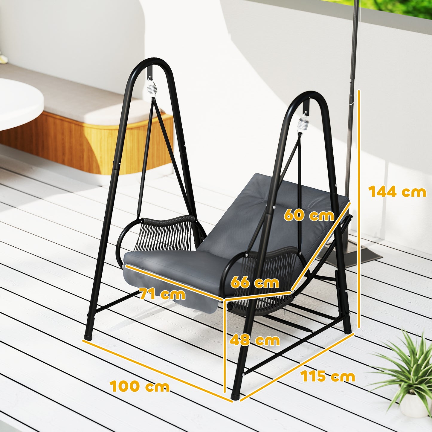 Outsunny Rattan Hanging Swing Chair With Stand And Seat Cushion For Outdoor Balcony Garden Deck Dark Grey