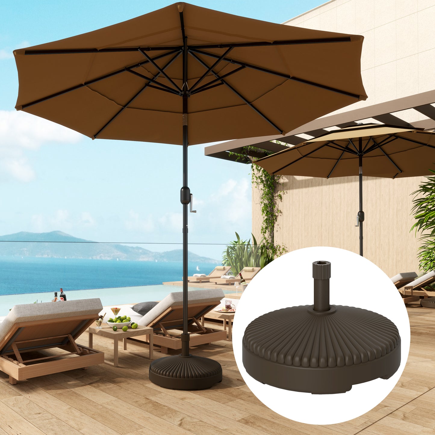 Outsunny Garden Parasol Base Holder For Outdoor Umbrella Stand Sand Or Water Filled Weight 28kg Or 23kg Brown