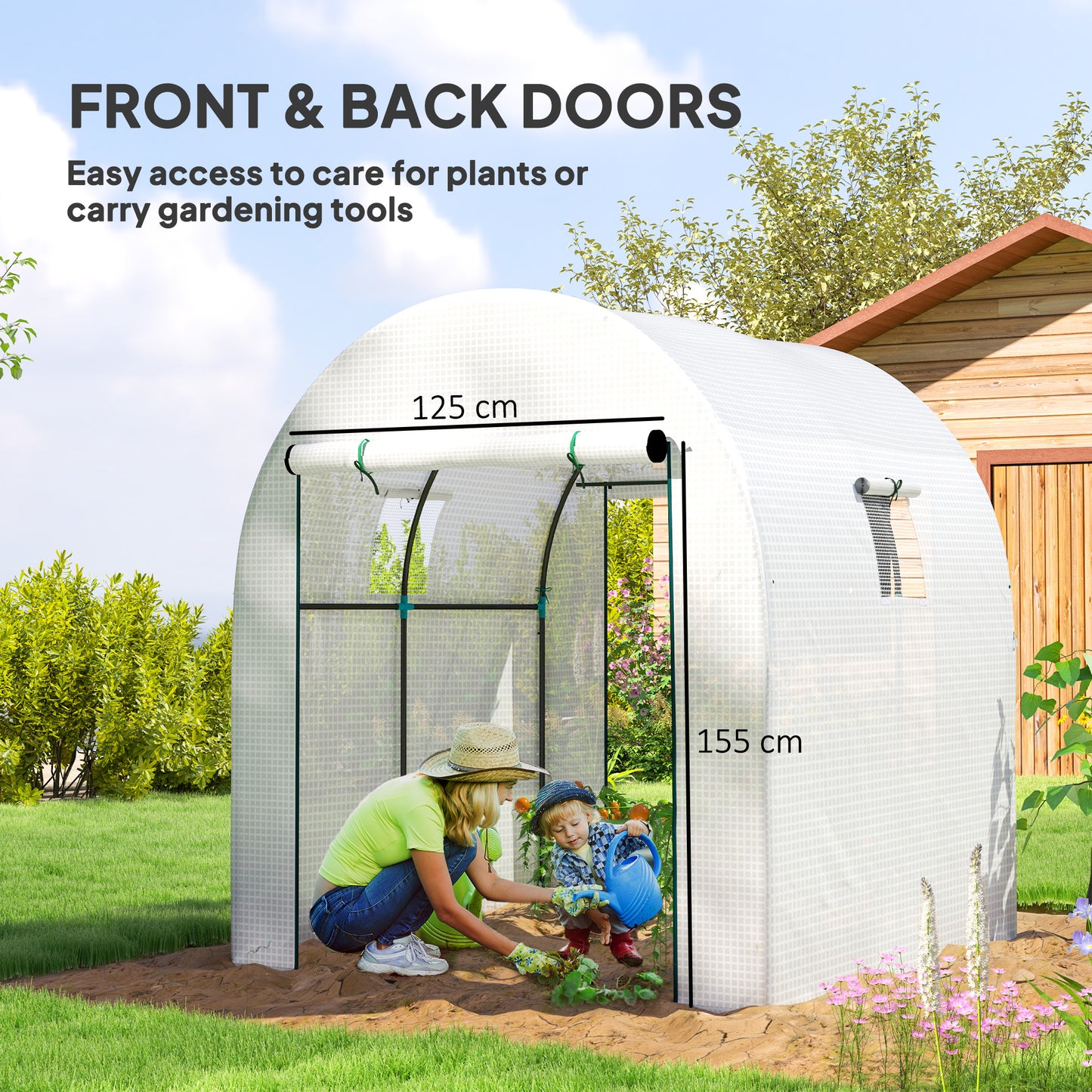Outsunny 180 x 180cm Walk In Polytunnel Greenhouse White With Zipped Door And Mesh Windows