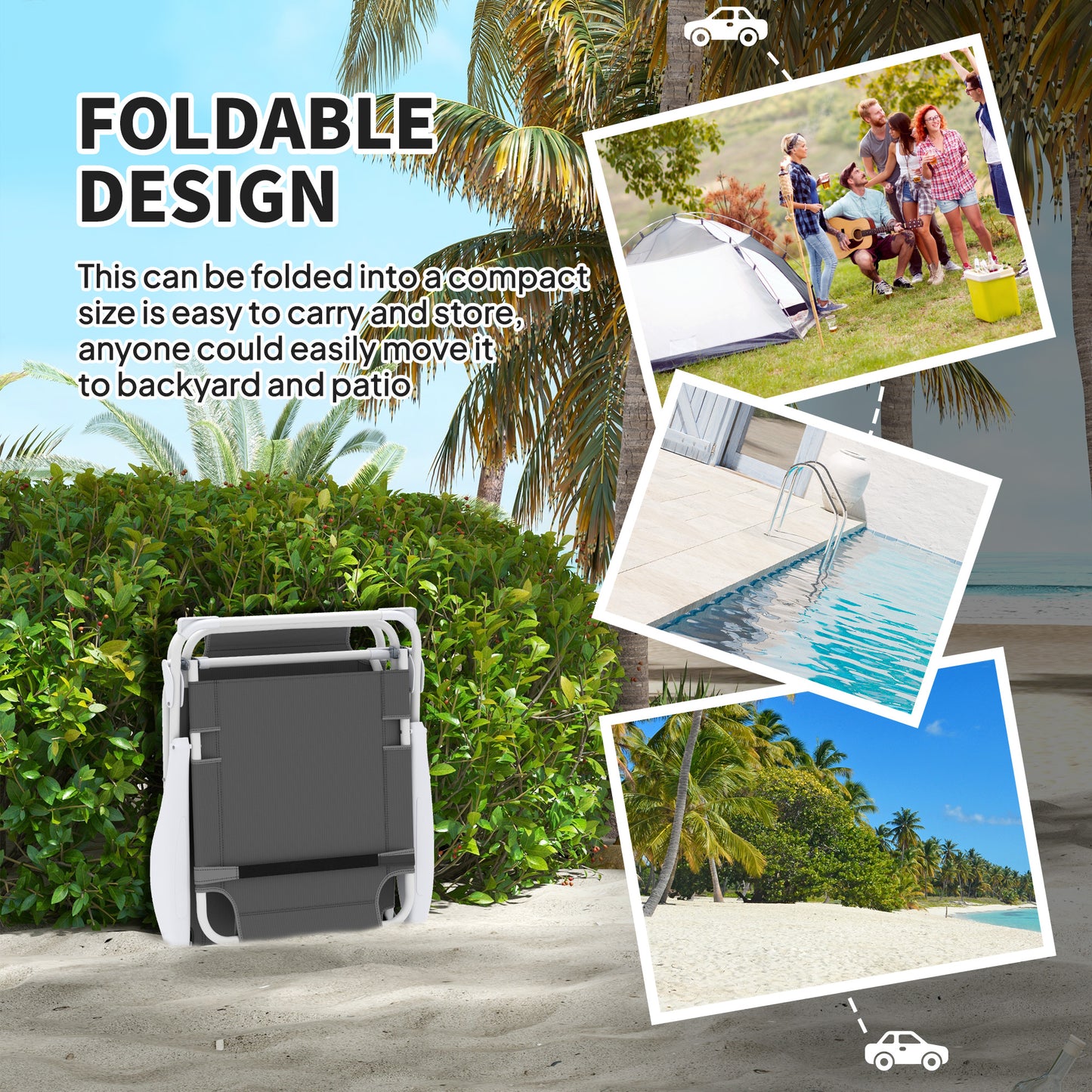 Outsunny Foldable Lounge Chair With 4 Level Adjustable Backrest And Headrest Charcoal Grey Outdoor Lounger