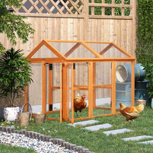 PawHut Wooden Chicken Coop with Run for 1-3 Chickens, Outdoor Hen House in Orange - Combines for Extra Space - ALL4U RETAILER LTD