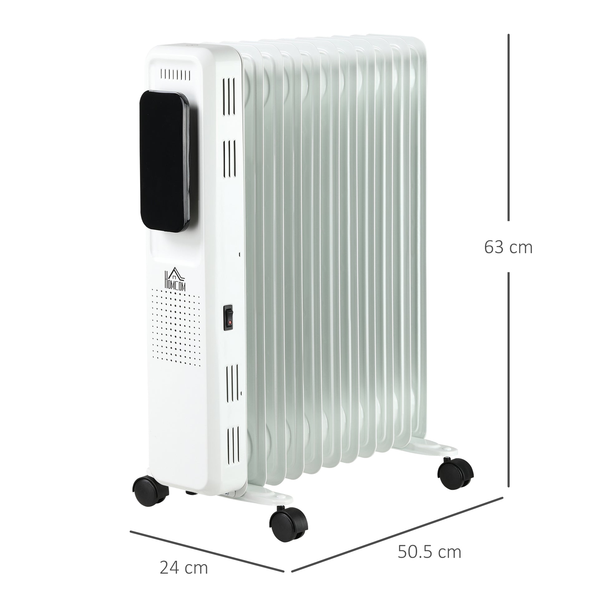 HOMCOM 2720W 11-Fin Oil Filled Portable Electric Heater with Adjustable Thermostat, LED Display, and 24-Hour Timer - White - ALL4U RETAILER LTD