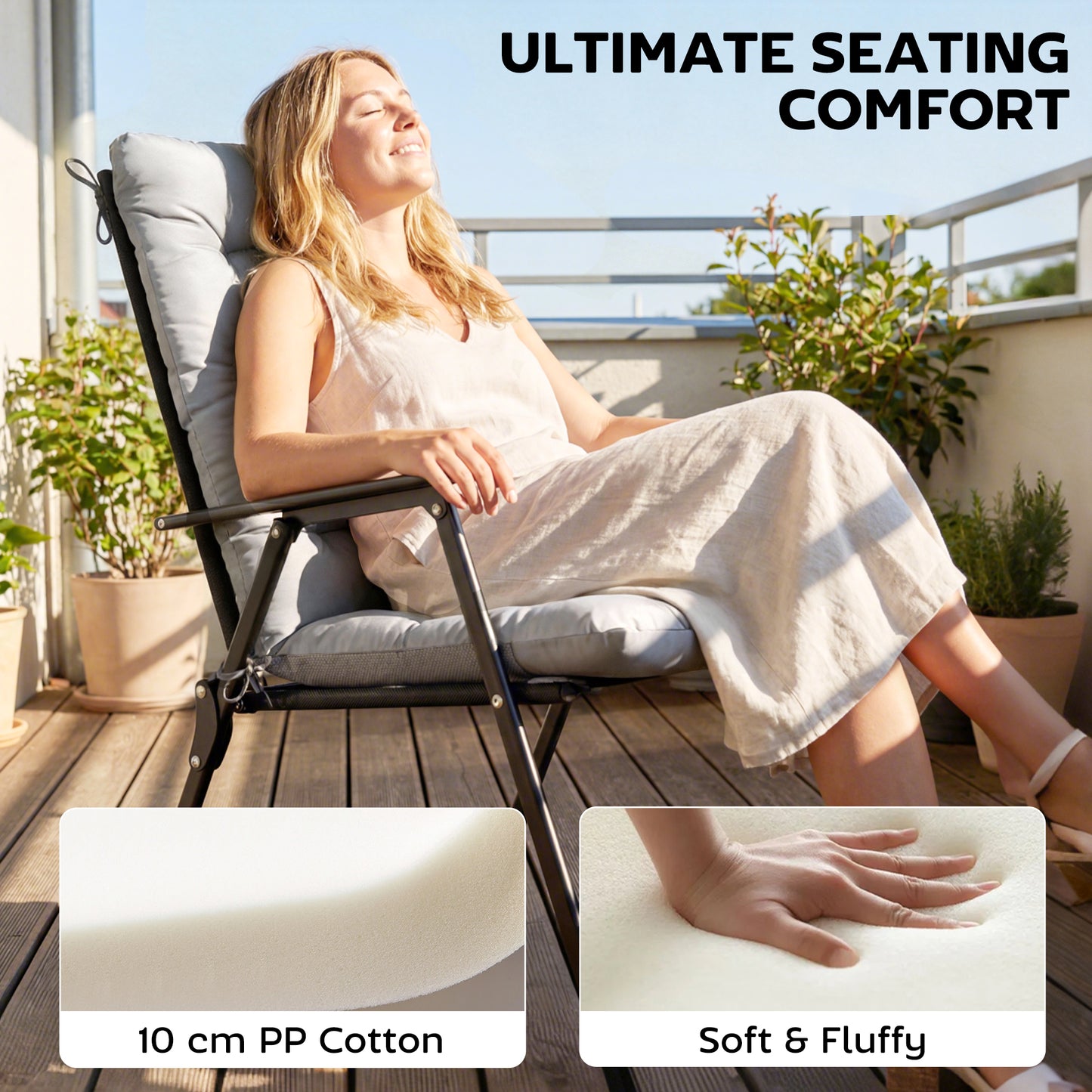 Outsunny Outdoor Patio Chair Cushions Set of 4 Waterproof Non Slip Lounge Cushions 112x53cm Light Grey