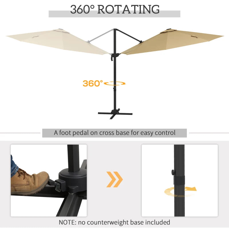 Outsunny 3m Adjustable Cantilever Parasol with Base and Solar LED Lights, Khaki – Outdoor Patio Umbrella - ALL4U RETAILER LTD