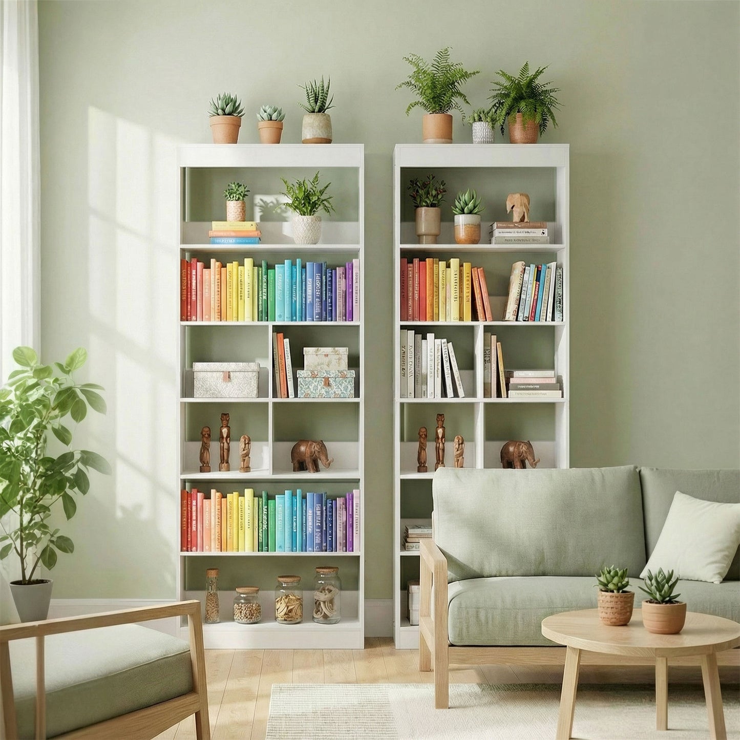 HOMCOM White 6 Tier Bookcase With Open Storage Shelves And Cubes 180 Cm Tall Display Shelf Anti Tipping Design