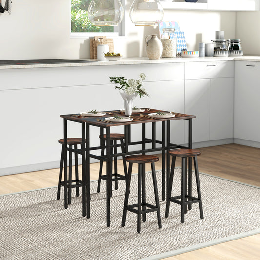 HOMCOM Cozy Rustic Bar Table Set for Small Spaces - 2 Tables & 4 Stools - ALL4U RETAILER LTD