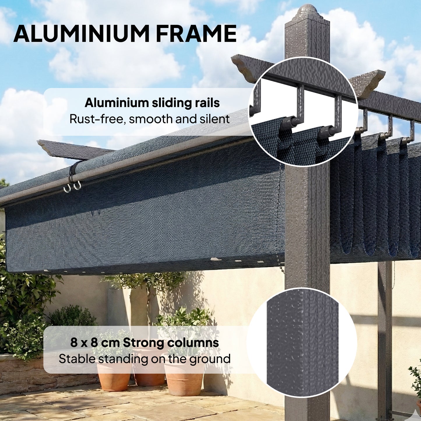 Outsunny 4 x 3 m Garden Pergola With Retractable Roof Canopy And Roll Up Sides Outdoor Gazebo Kit Dark Grey