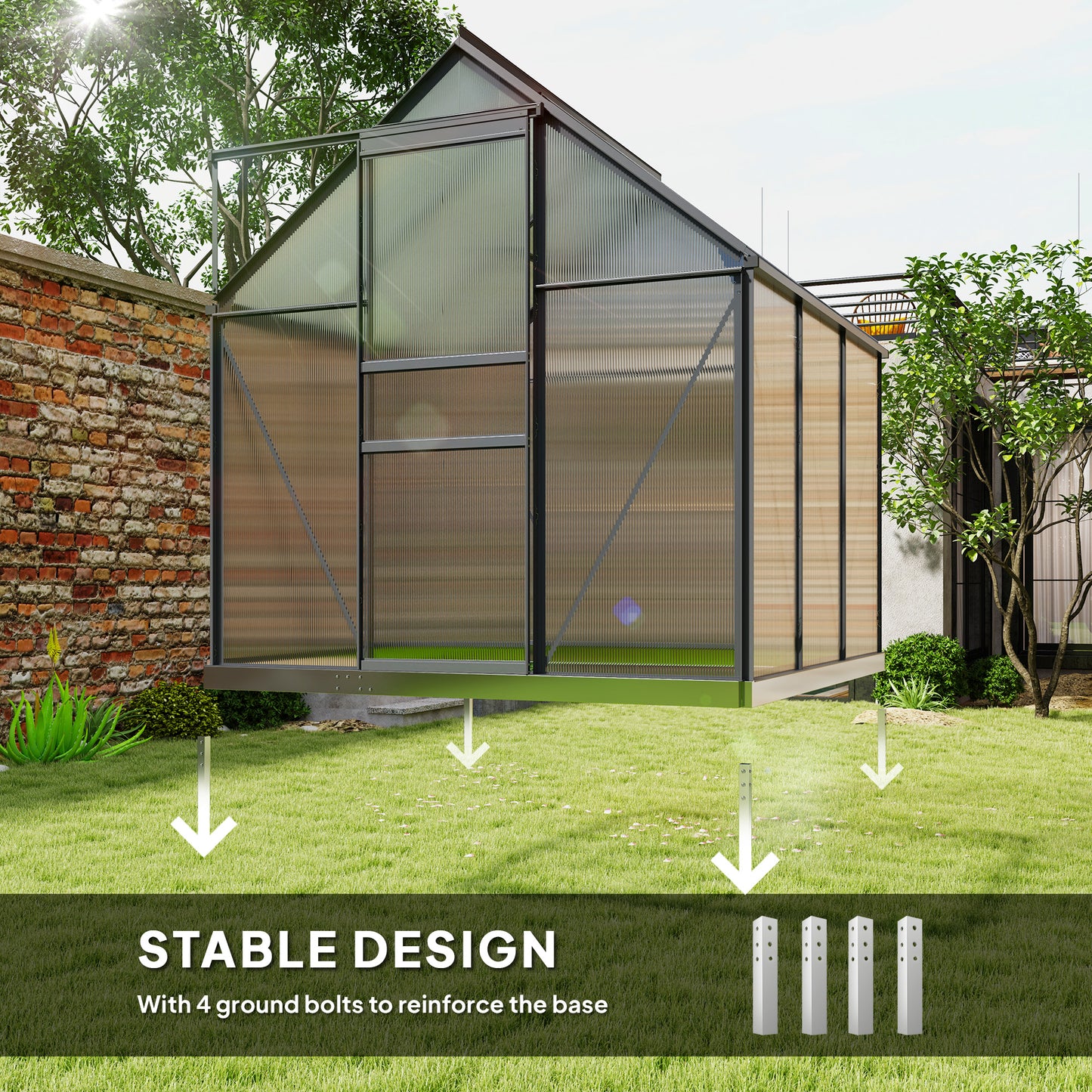 Outsunny 190 X 190 Cm Walk In Polycarbonate Greenhouse With Aluminium Frame For Garden Use
