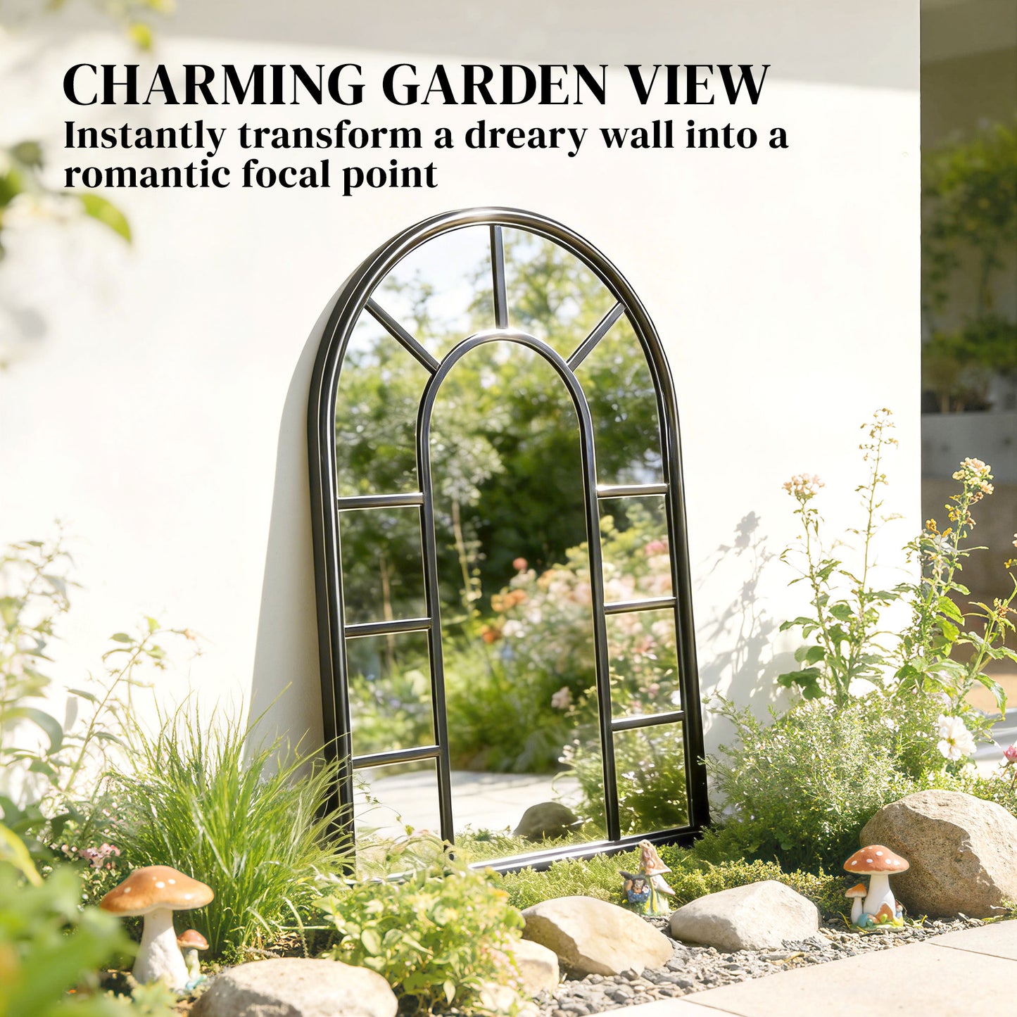 Outsunny Arched Mirror Shatterproof Acrylic Windowpane Wall Mounted Mirror With Robust Metal Frame 71 x 51 cm Black