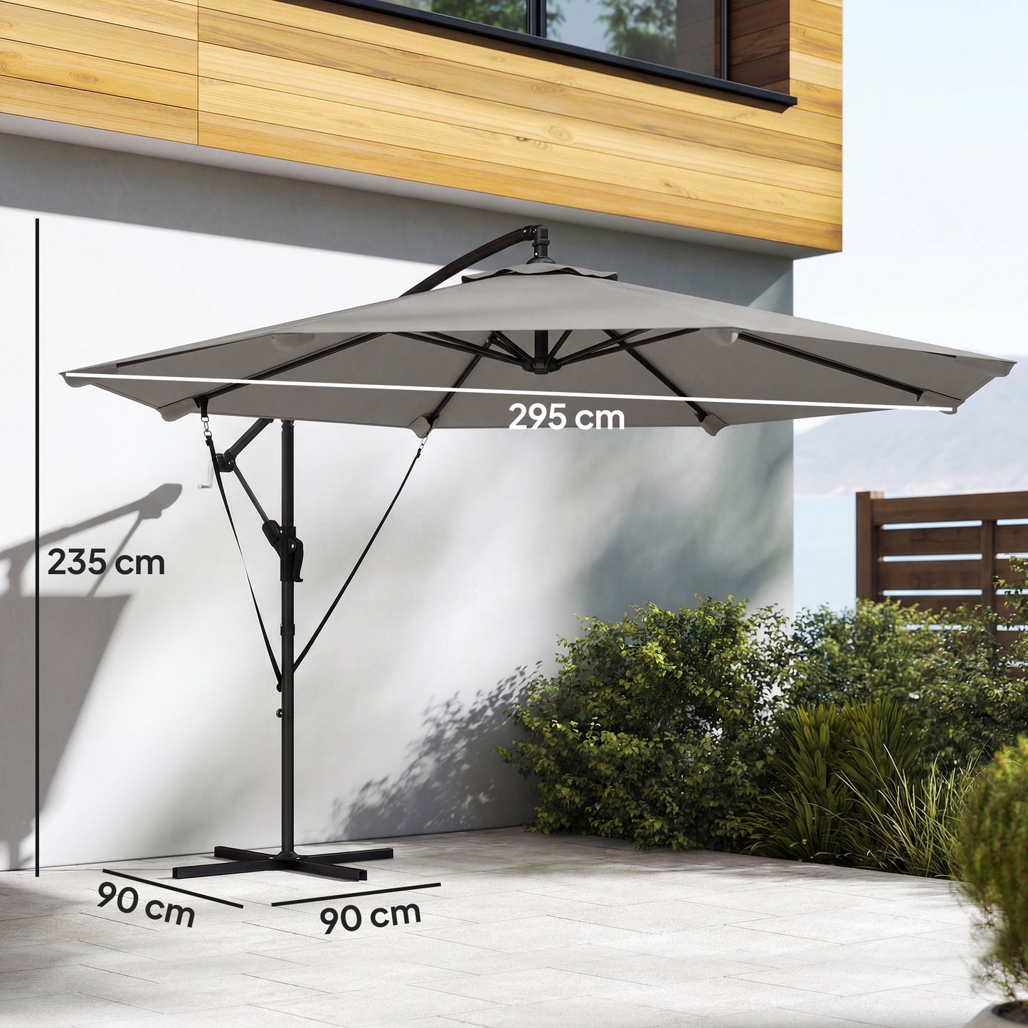 Outsunny 3 Meter Cantilever Parasol With Protective Cover And Wind Ropes Banana Parasol With Crank Handle Light Grey
