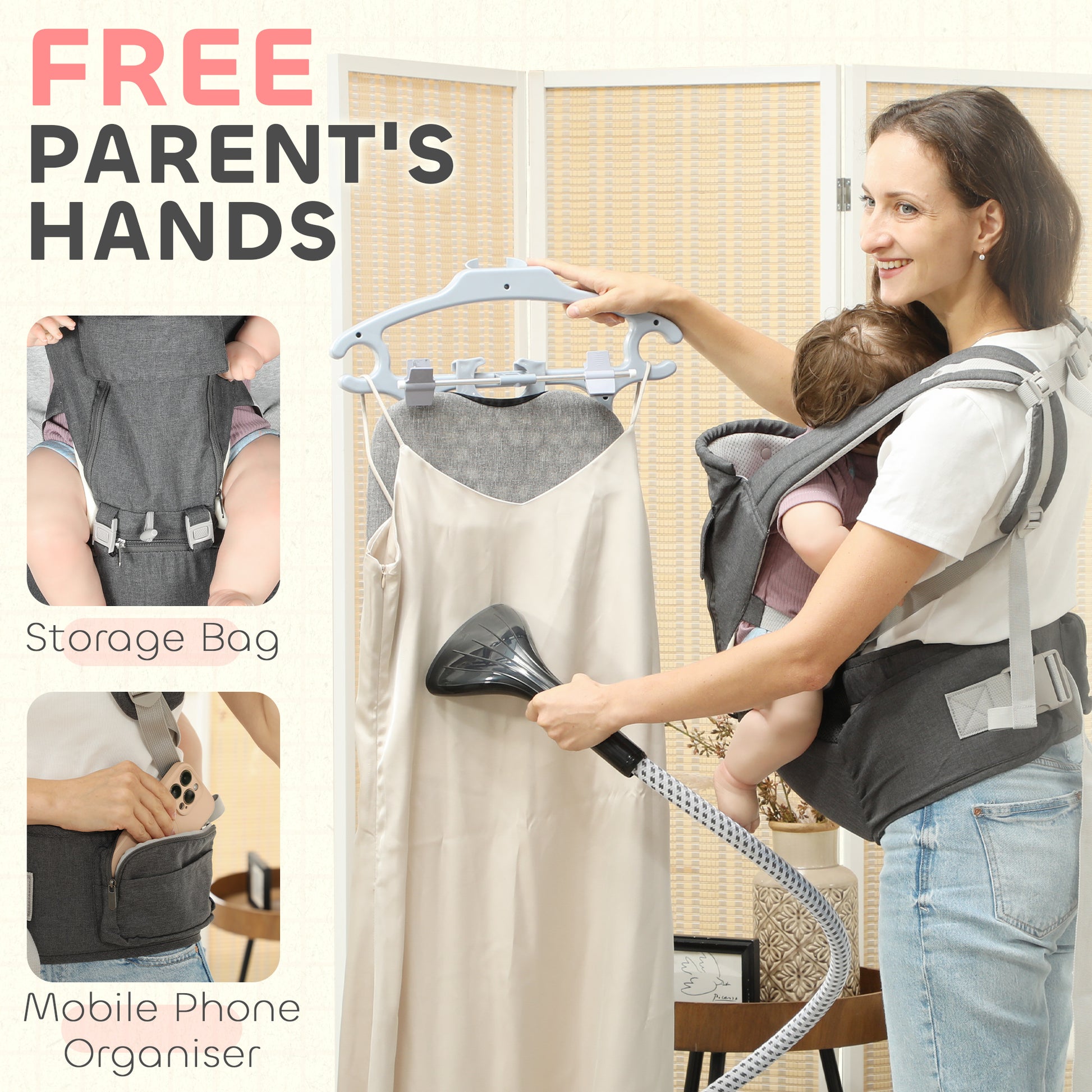 AIYAPLAY Versatile 6-in-1 Baby Carrier for Newborns to Toddlers with Removable Seat, Grey - ALL4U RETAILER LTD