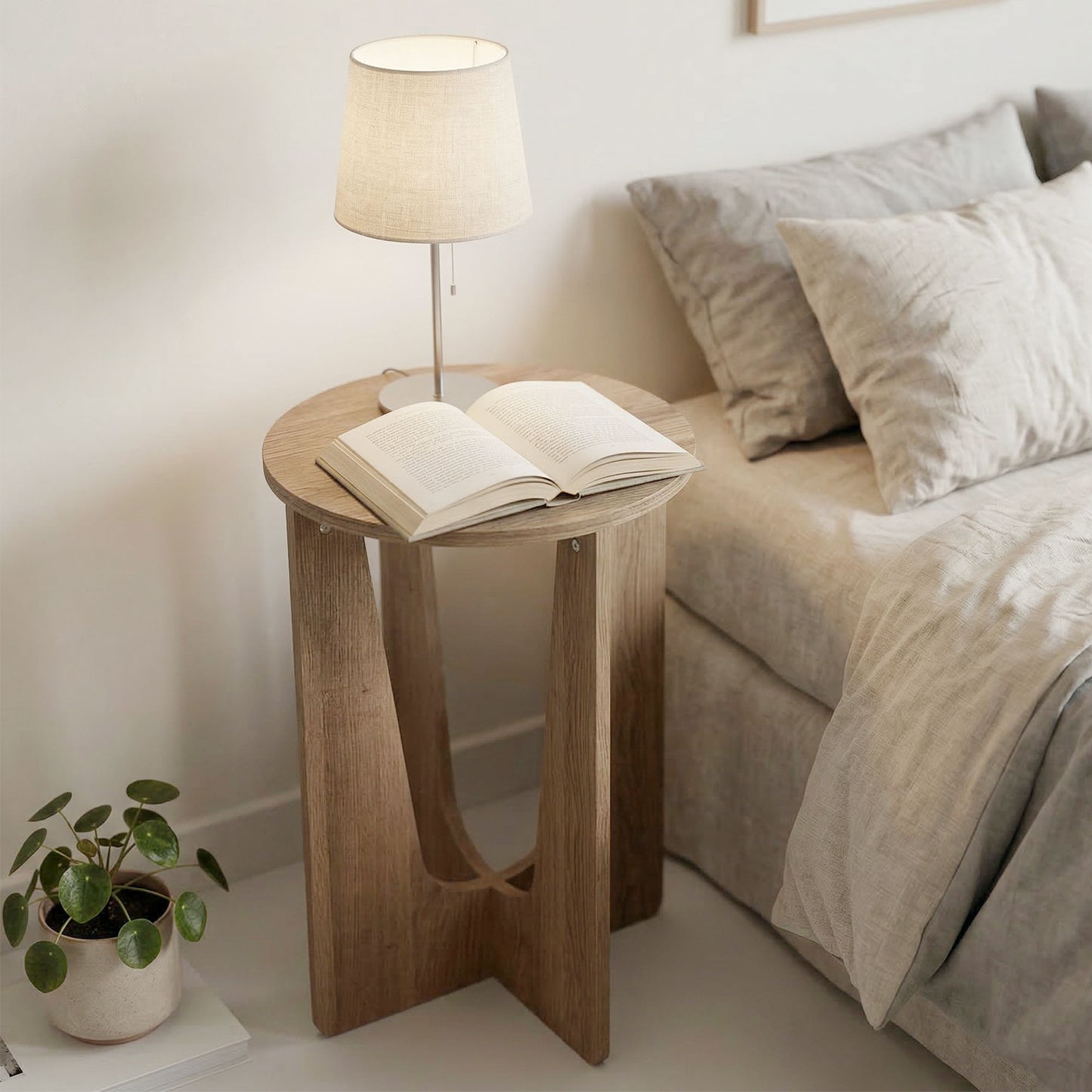 HOMCOM End Table Round Side Table With Curved Legs Coffee Wood Effect Compact Living Room Accent