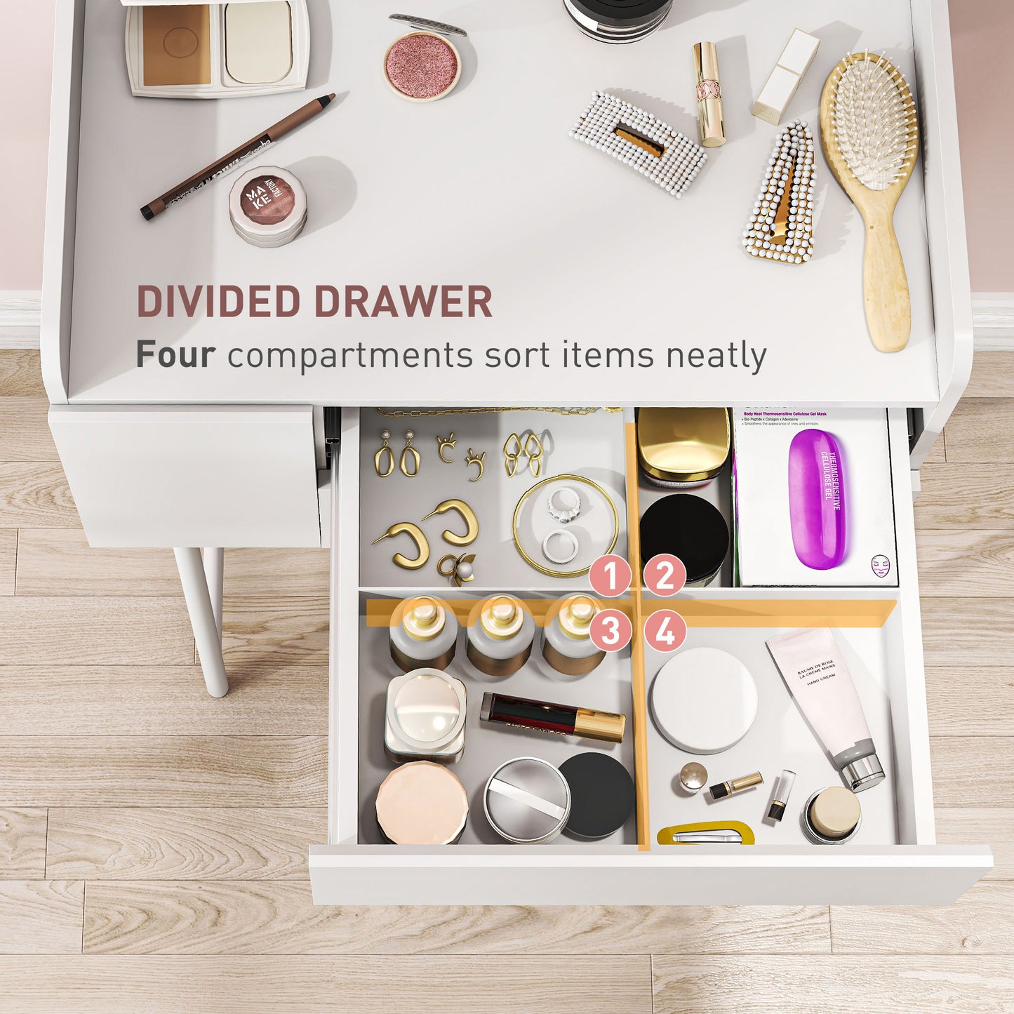 HOMCOM Three Drawer Compact Dressing Table White Vanity Desk With Large Arch Mirror