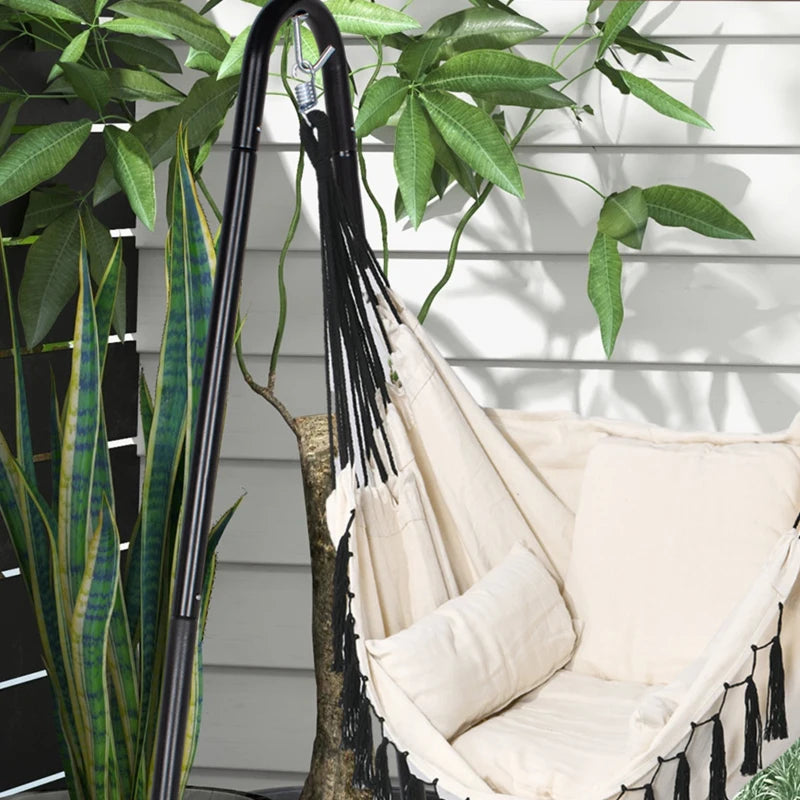 Outsunny Patio Hammock Chair w/ Stand, Hanging Chair w/ Cushion, Armrest, White - ALL4U RETAILER LTD