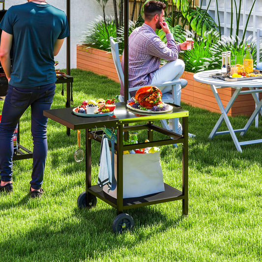 Outsunny Pizza Oven Table Cart With Stainless Steel Top And Foldable Side Table Hooks And Shelf Black