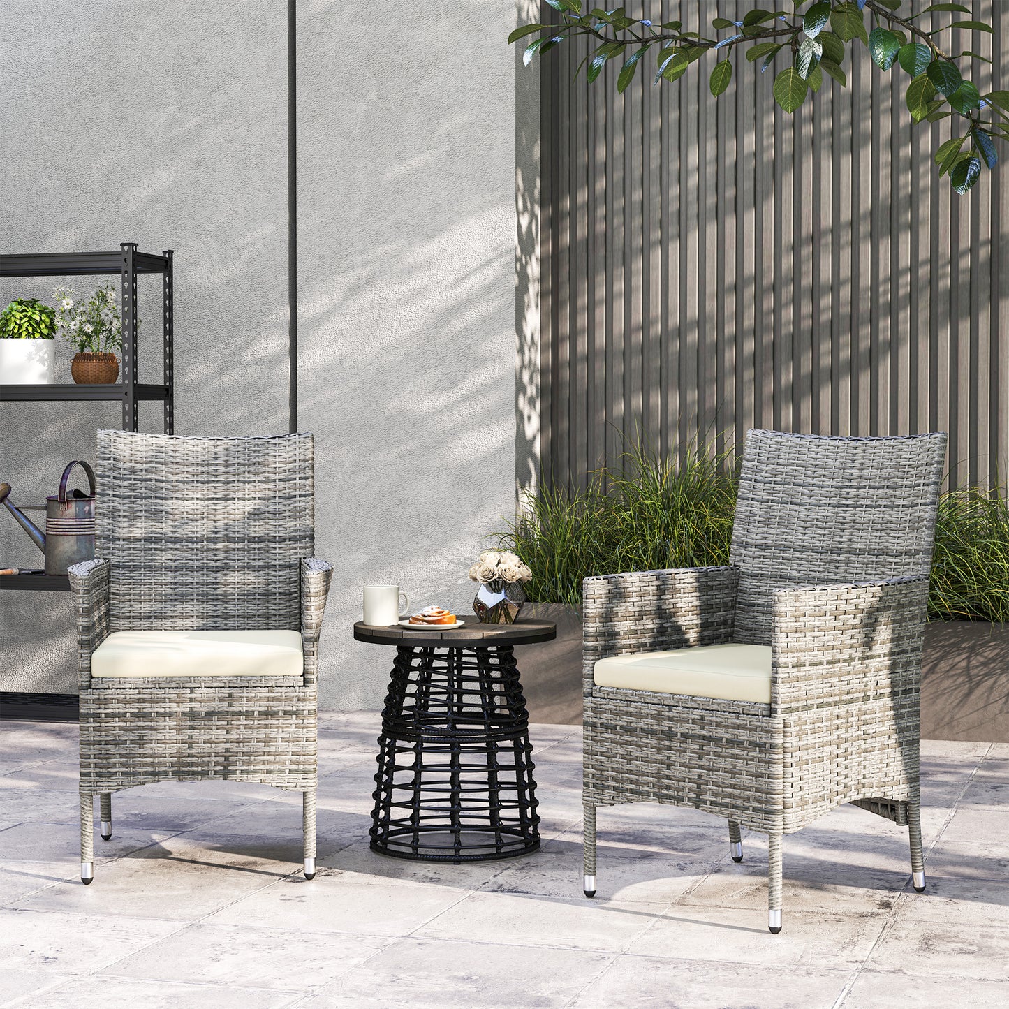 Outsunny Two Piece Rattan Garden Chairs Dining Set With Cushions Mixed Grey For Outdoor Patio Use