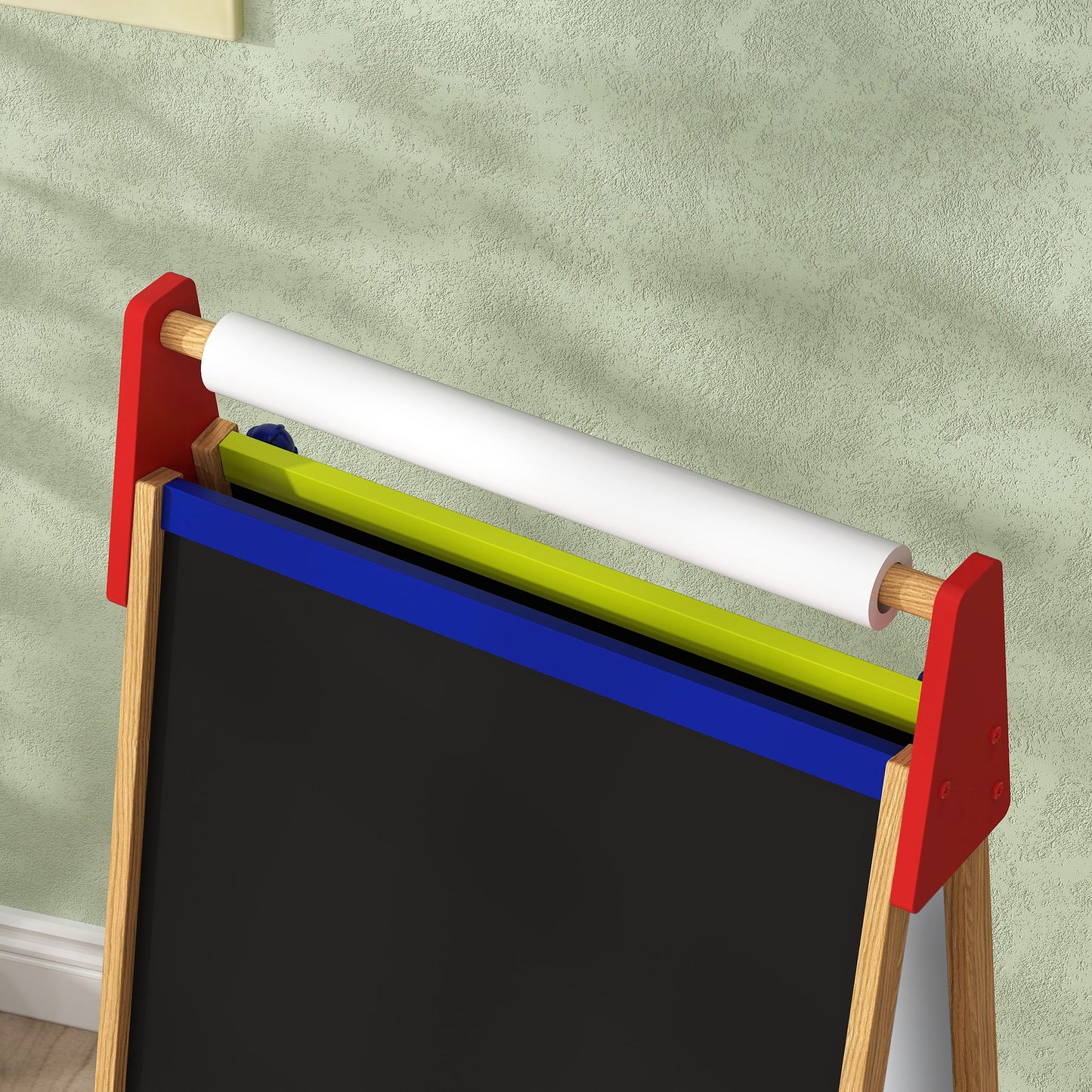 AIYAPLAY 3 In 1 Wooden Kids Easel With Paper Roll Double Sided Whiteboard And Chalkboard Adjustable Height 95 110 cm