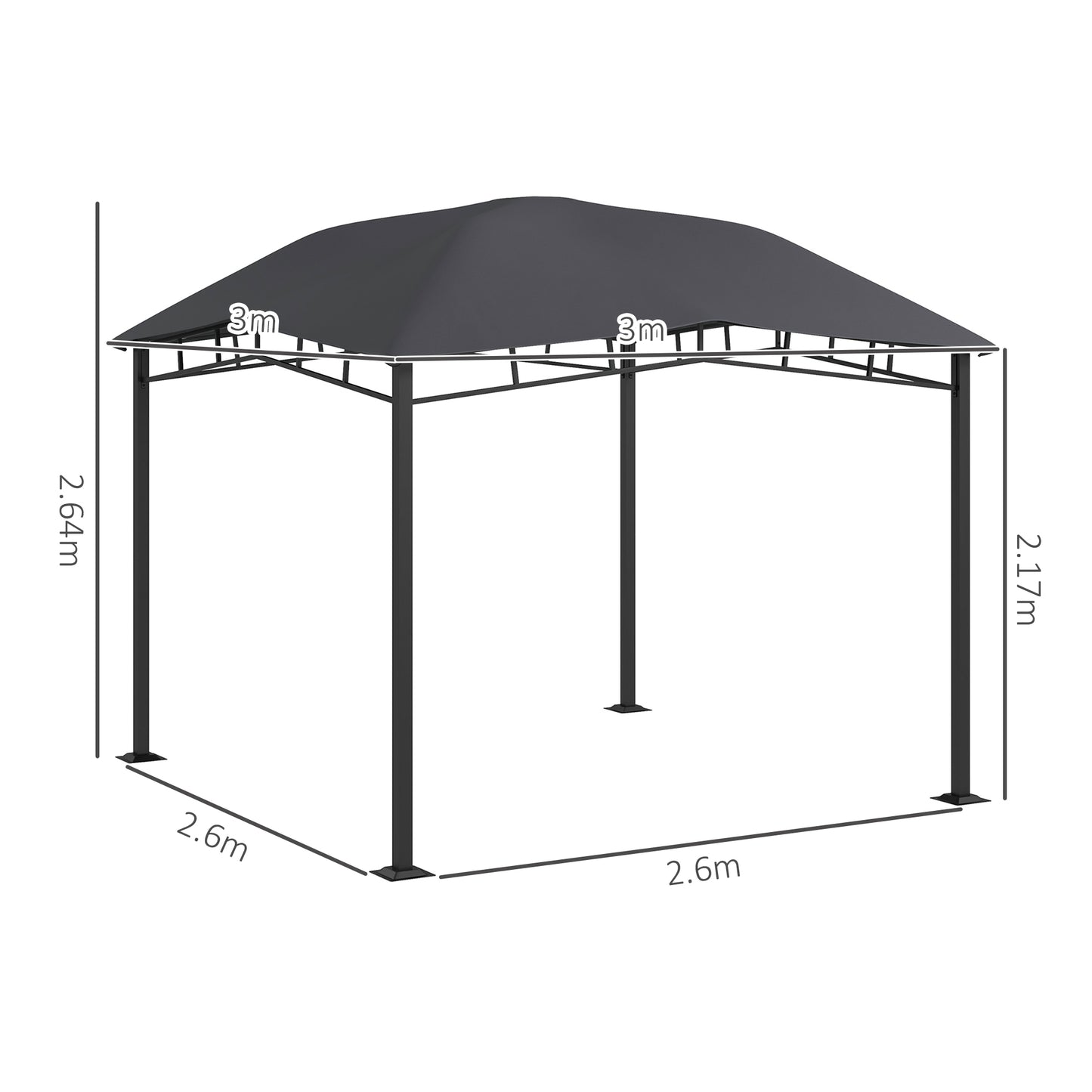 Outsunny 3x3m Outdoor Gazebo With Steel Frame Sunshade Canopy Pavilion Grey Weather Resistant UV Protection Assembly