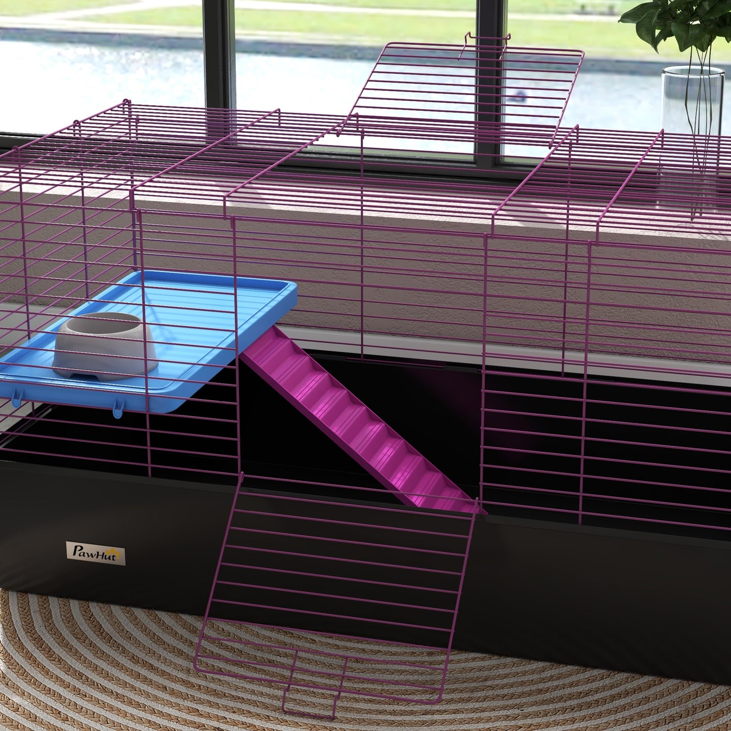 PawHut Multi-Level Small Animal Habitat with Platform and Ramp for Rabbits, Guinea Pigs, and Chinchillas, 99 x 52 x 53cm, Black - ALL4U RETAILER LTD