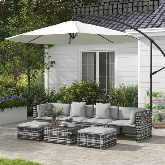 Outsunny 7-Piece Rattan Patio Furniture Set with Sofa, Footstools, Coffee Table, Side Shelves, Cushions, Pillows, Mixed Grey - ALL4U RETAILER LTD