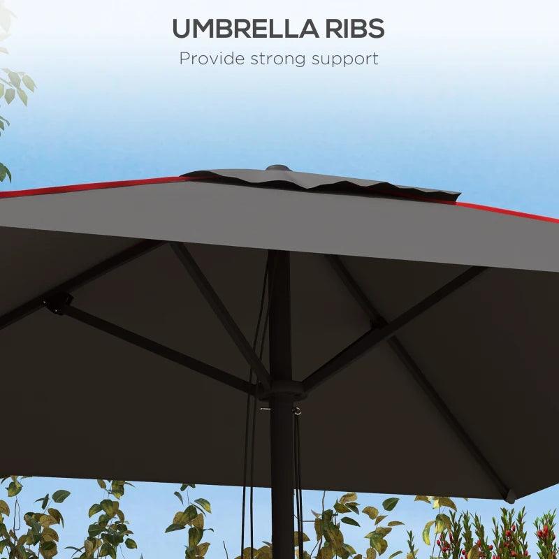 Outsunny Patio Parasol Umbrella with Vent - Garden Market Table Sun Shade Canopy with Piping Side, Grey Outdoor Umbrella for Enhanced Comfort - ALL4U RETAILER LTD