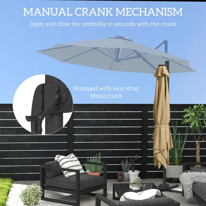 Outsunny 3m Adjustable Cantilever Parasol with Base and Solar LED Lights, Khaki – Outdoor Patio Umbrella - ALL4U RETAILER LTD