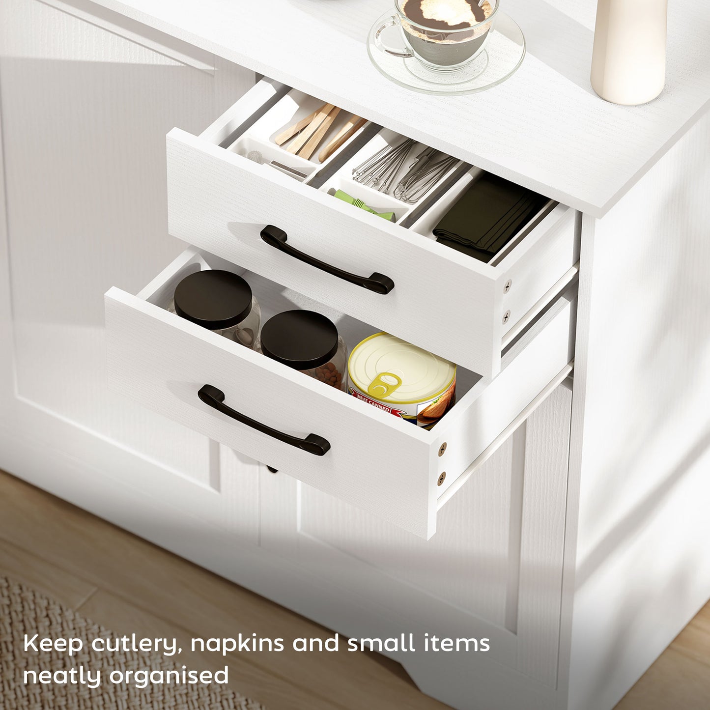 HOMCOM Sideboard With 2 Drawers And 3 Doors White Modern Storage Cabinet Kitchen Cupboard With Adjustable Shelf
