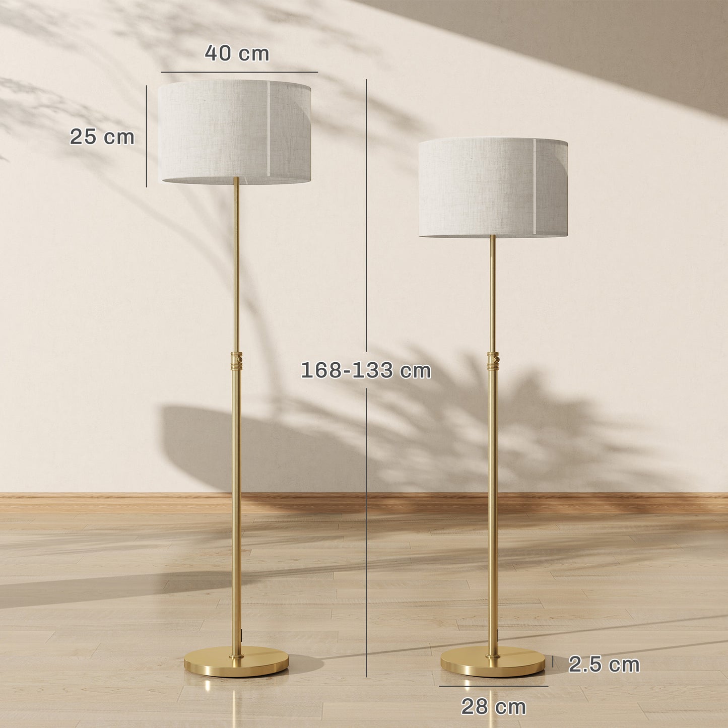 HOMCOM Floor Lamp With Remote And Dimmable Colour Temperature 3000K-6000K, Height Adjustable Linen Shade, Gold Tone