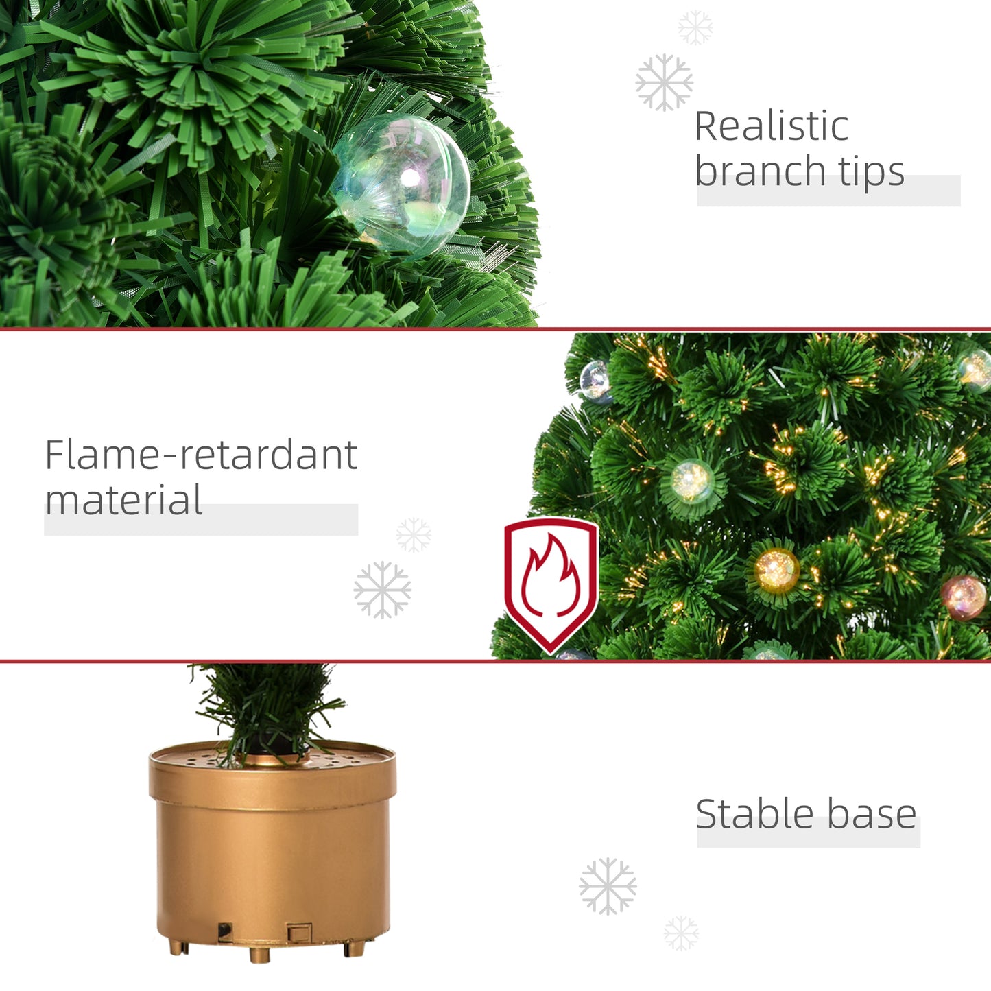 HOMCOM 4FT Illuminated Fiber Optic Christmas Tree with Golden Stand – Festive Indoor Holiday Decoration in Green - ALL4U RETAILER LTD