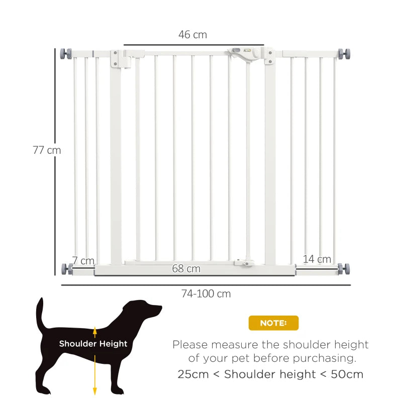 PawHut Metal Adjustable Dog Gate - Wide (74-100cm), White - ALL4U RETAILER LTD