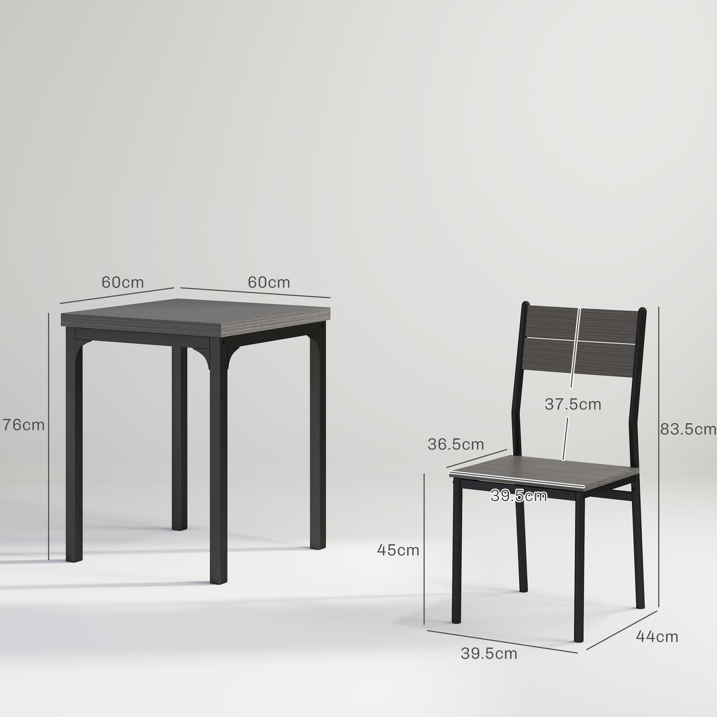 HOMCOM Three Piece Minimal Dining Set in Grey Wood Grain for Two People Compact Table and Chairs