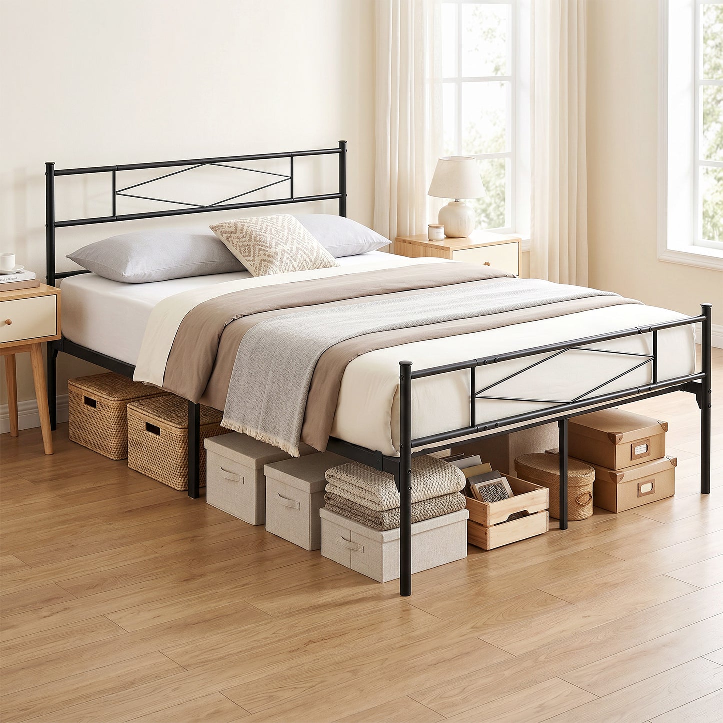 HOMCOM 5ft King Bed Frame with Headboard and Footboard, Metal Platform Bed with 32 cm Underbed Storage, Black