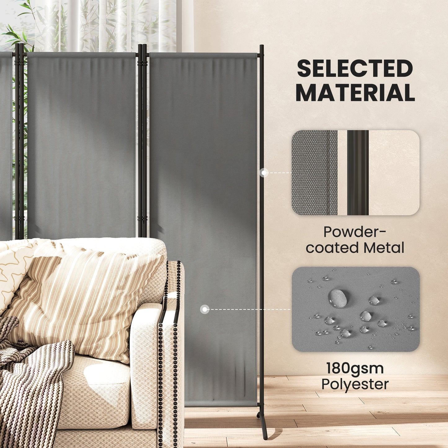 Outsunny 4 Panel Folding Room Divider 1.7m Privacy Screen Metal Partition For Office Living Bedroom Dining Dark Grey
