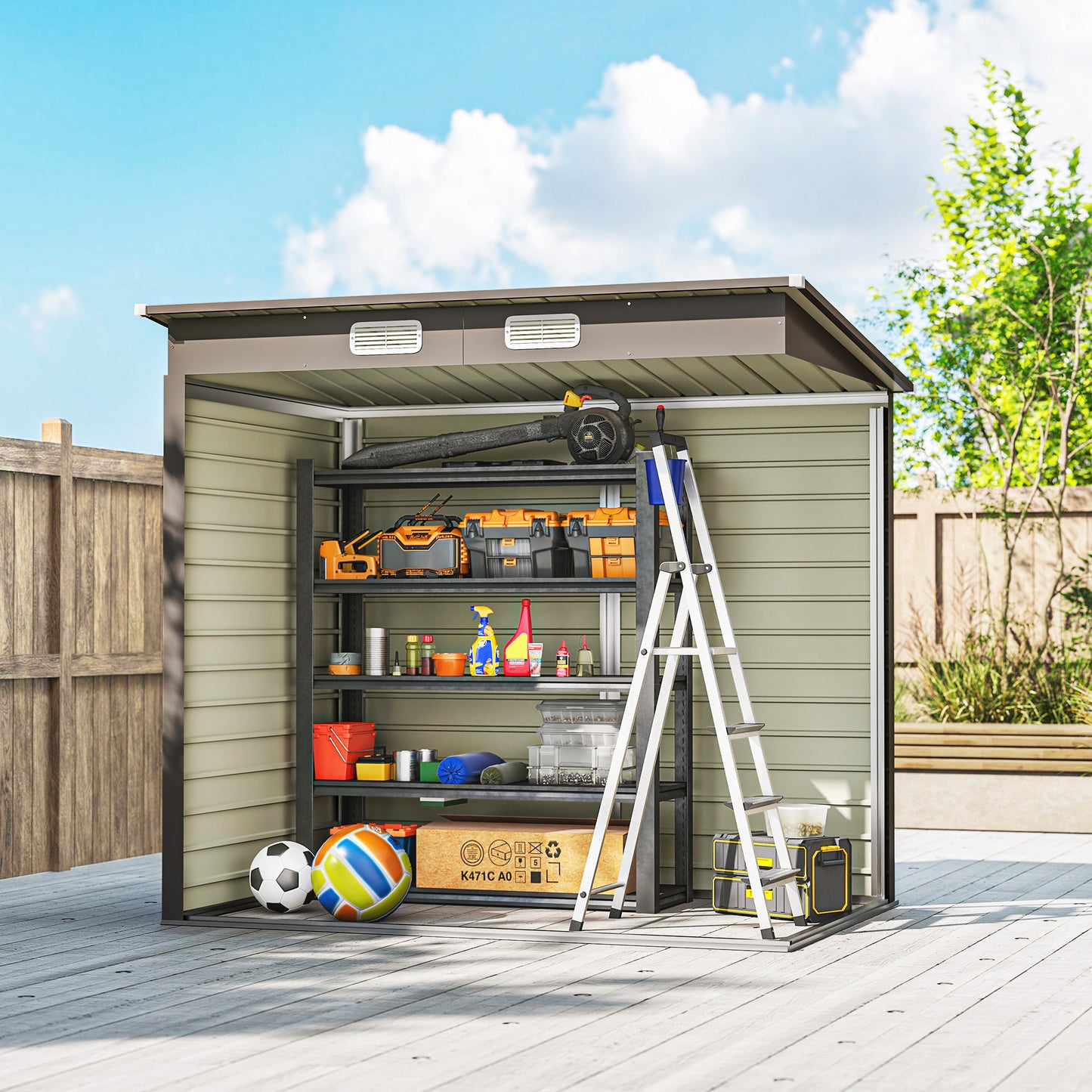 Outsunny 4x6ft Galvanised Metal Garden Shed With Locking Doors Grey For Outdoor Tool Storage