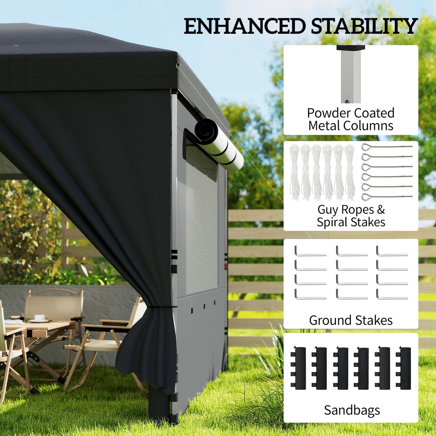 Outsunny 3x6m Pop Up Canopy Gazebo With UV50 Plus Protection Garden Shelter With 6 Removable Sidewalls Black