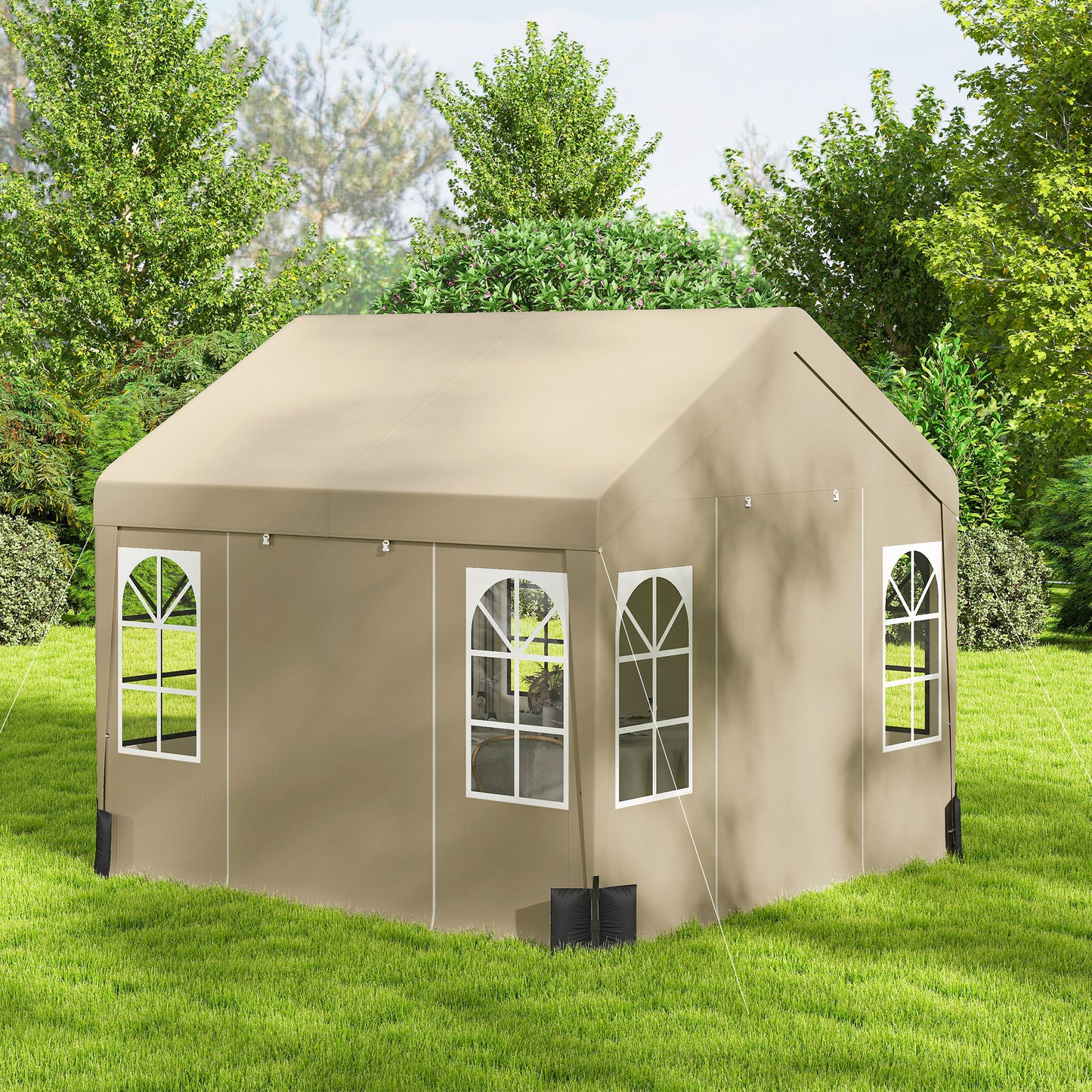 Outsunny 3x3m Party Tent Outdoor Canopy Shelter With Removable Sidewalls And 4 Zip Doors For Parties And Weddings Beige